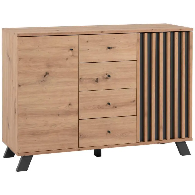 Kommode mit Einlegeb&ouml;den 118 cm Medan Anthrazit/Eiche Dekor