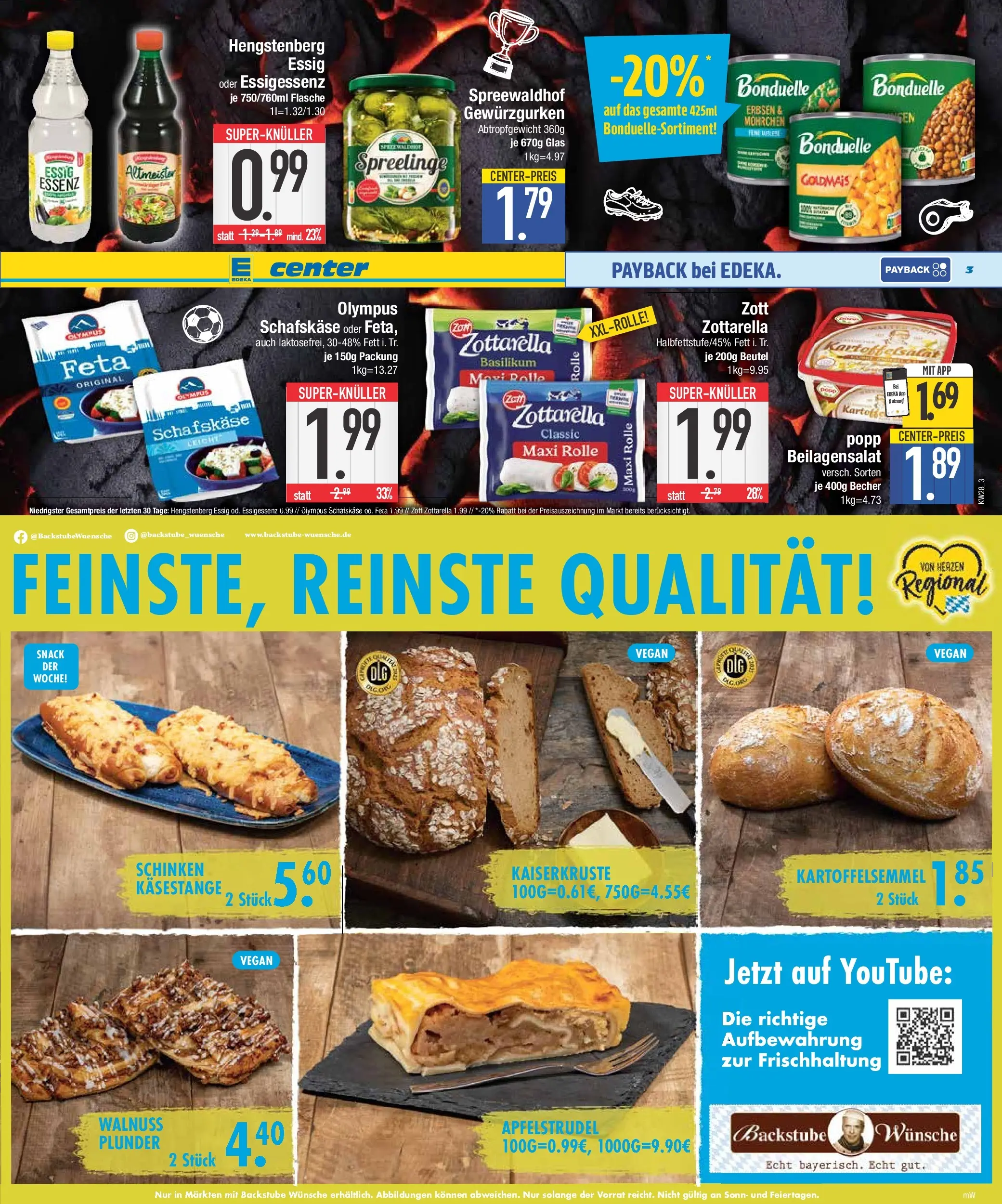 E center Prospekt München (ab 06.07.2026) zum Blättern | Seite: 3 | Produkte: Feta, Essig, Erbsen, Schafskase