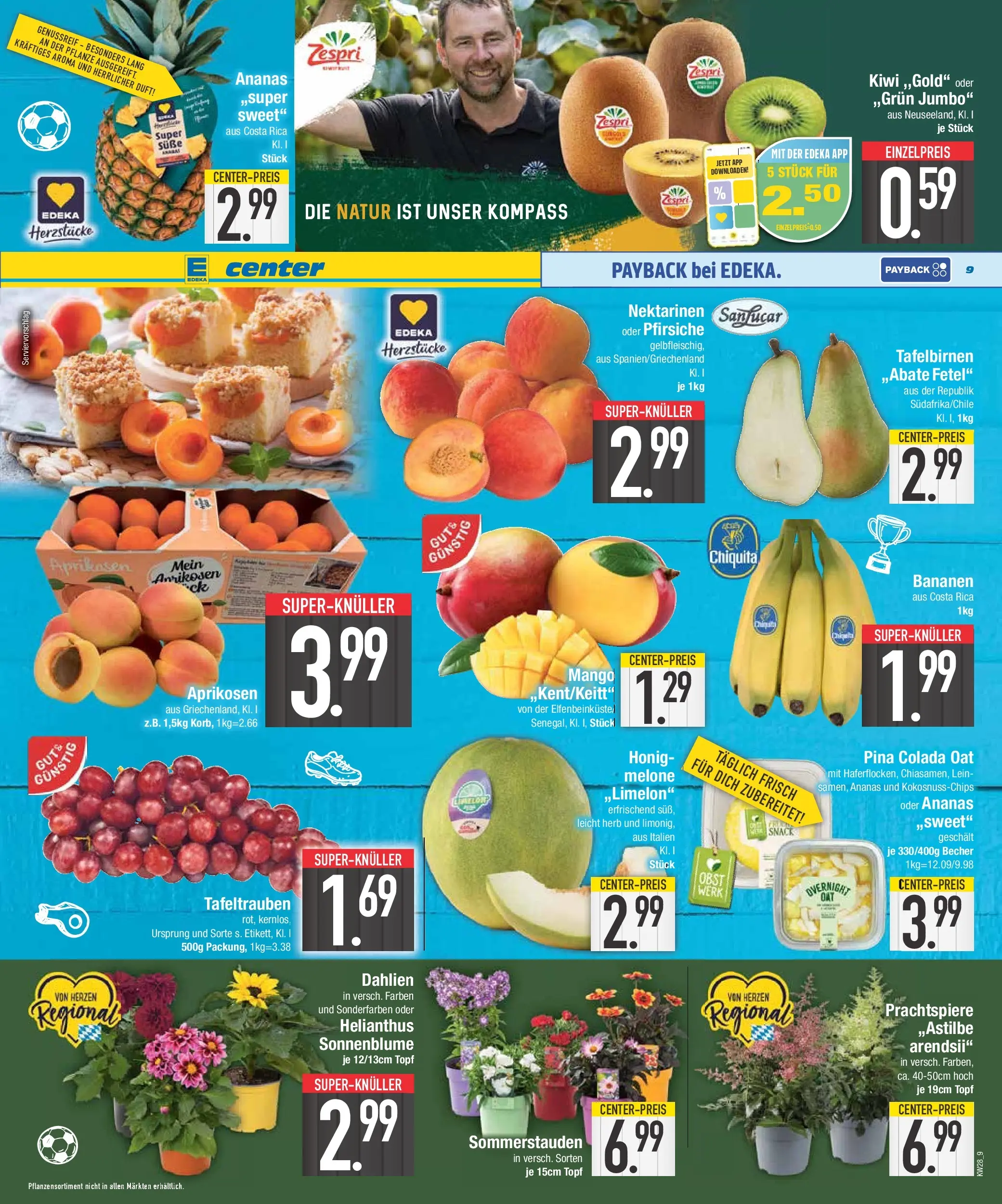 E center Prospekt München (ab 06.07.2026) zum Blättern | Seite: 9 | Produkte: Bananen, Ananas, Obst, Mango