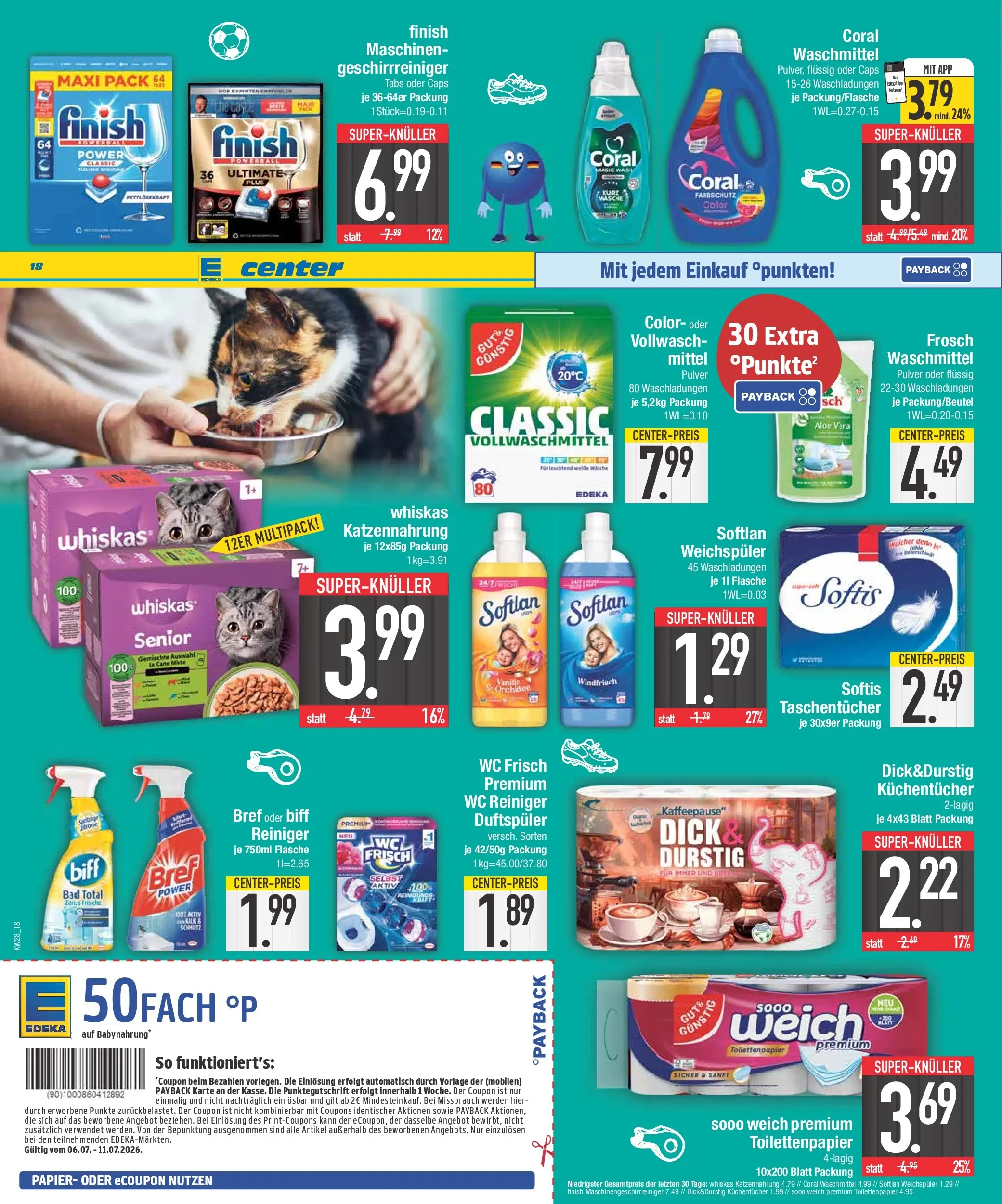 E center Prospekt München (ab 06.07.2026) zum Blättern | Seite: 18 | Produkte: Bad, Babynahrung, Weichspüler, Wc frisch