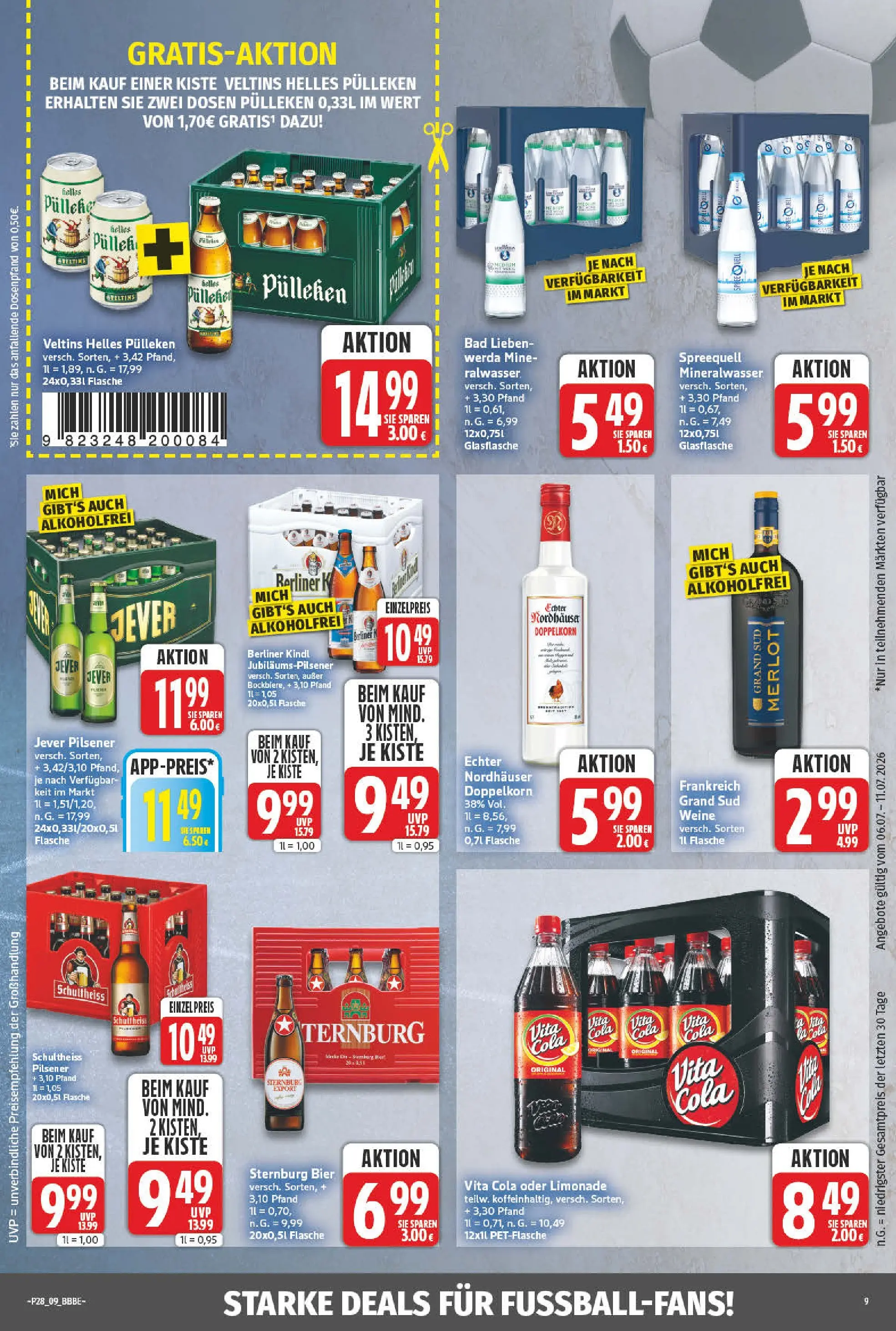 Angebote - Wochenangebote (ab 05.07.2026) zum Blättern | Seite: 9 | Produkte: Helles pulleken, Bier, Jever, Veltins