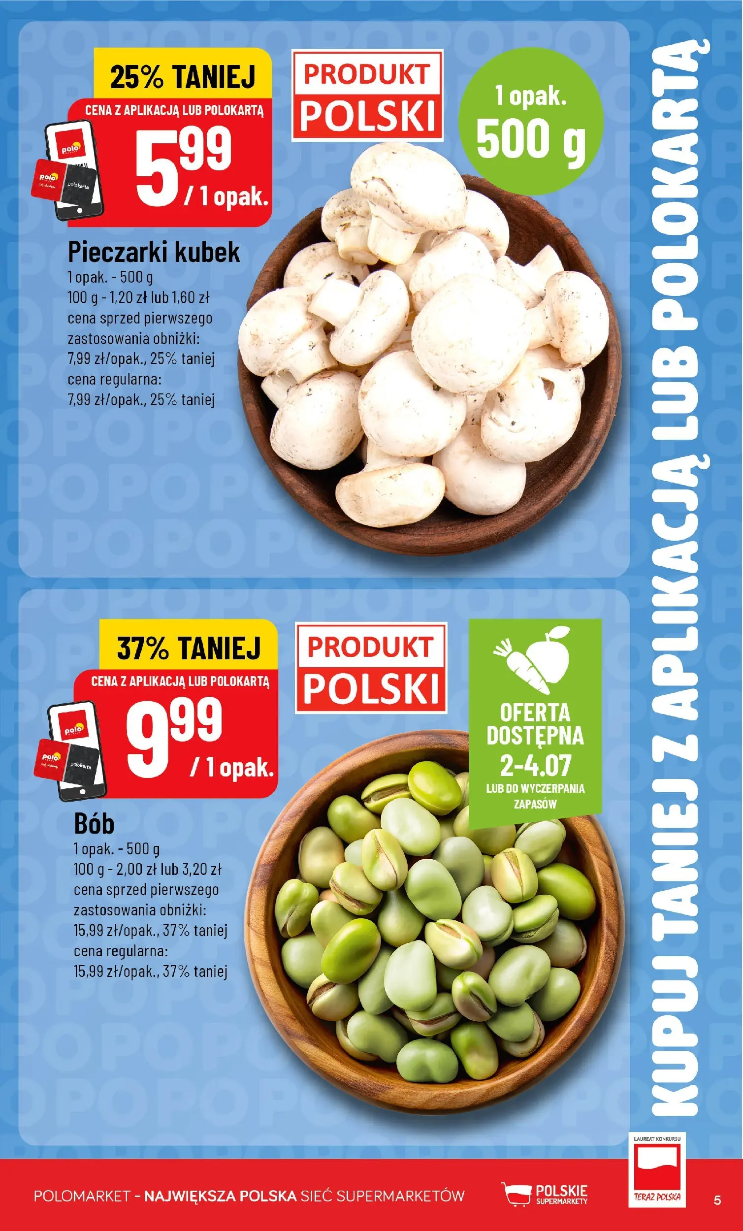 Nowa POLOmarket gazetka od jutra 01.07.2026 | Strona: 5 | Produkty: Pieczarki