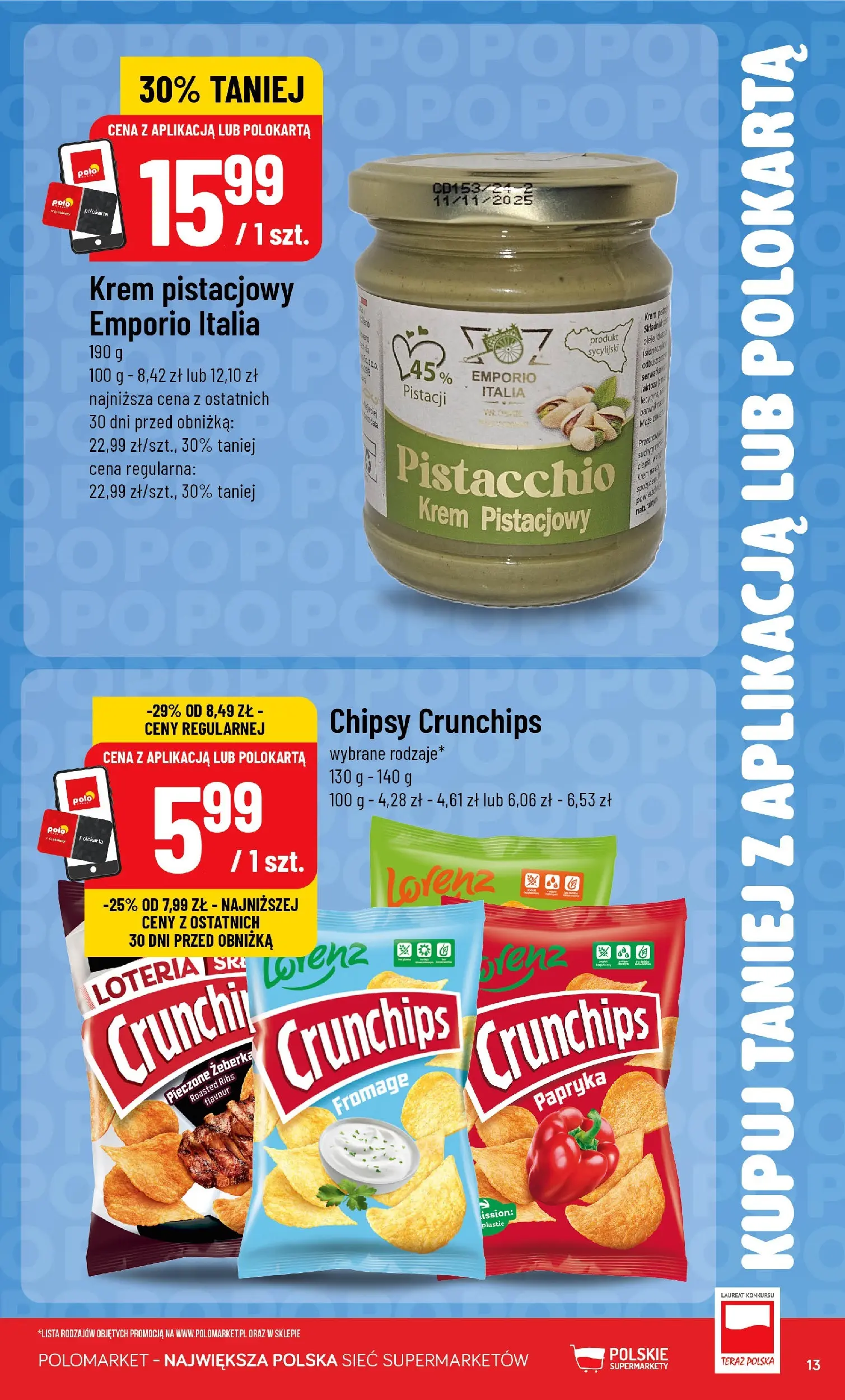 Nowa POLOmarket gazetka od jutra 01.07.2026 | Strona: 13 | Produkty: Chipsy, Papryka, Krem