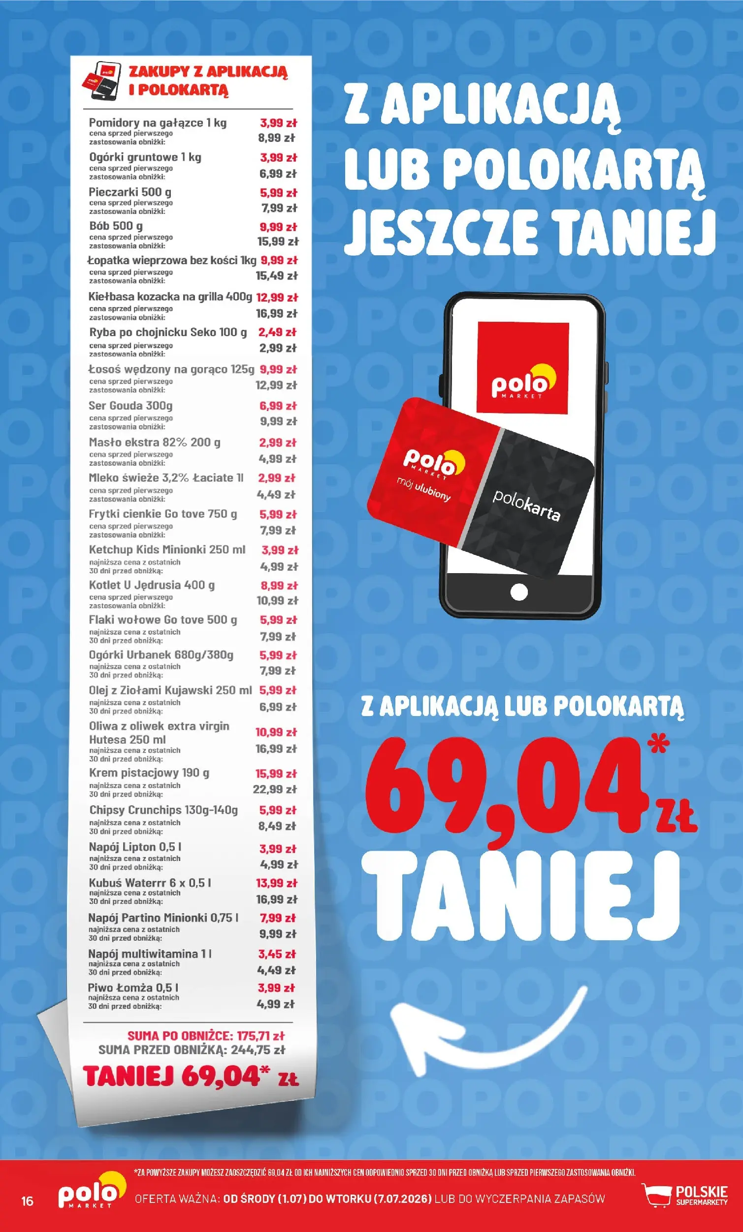 Nowa POLOmarket gazetka od jutra 01.07.2026 | Strona: 16 | Produkty: Kiełbasa, Pieczarki, Ryba, Ogórki gruntowe