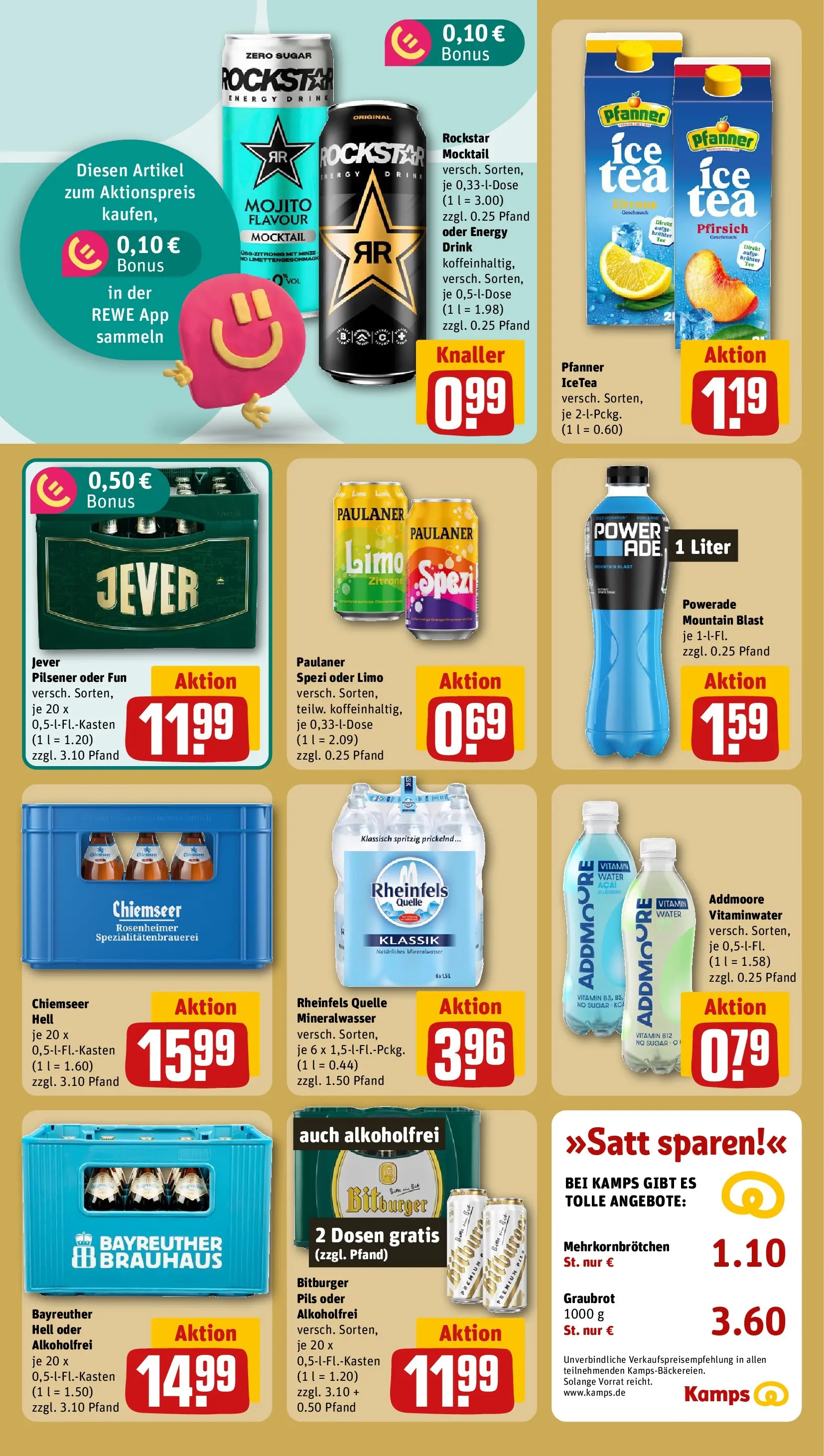 REWE Prospekt ab 06.07.2026 zum Blättern » Angebote | Seite: 18 | Produkte: Rockstar energy, Pils, Powerade, Pfirsich