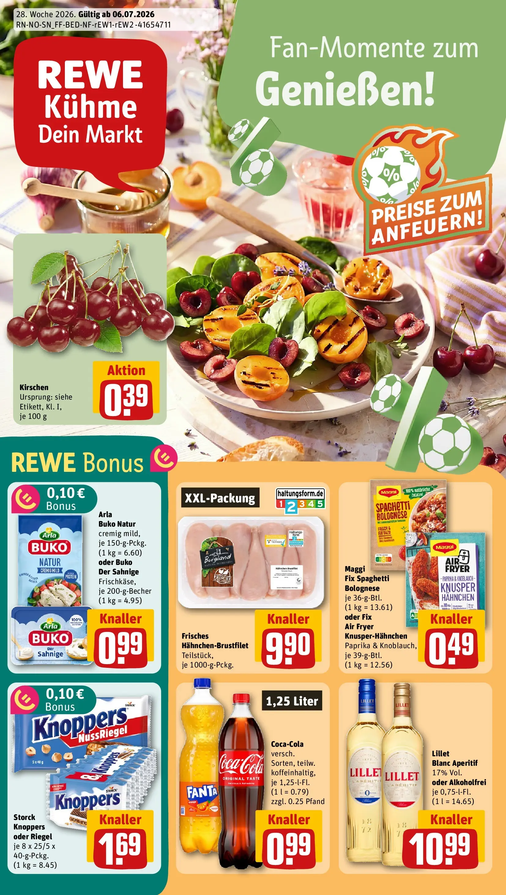 REWE Prospekt ab 05.07.2026 zum Blättern » Angebote | Seite: 1 | Produkte: Hahnchen, Lillet, Arla buko, Knoppers