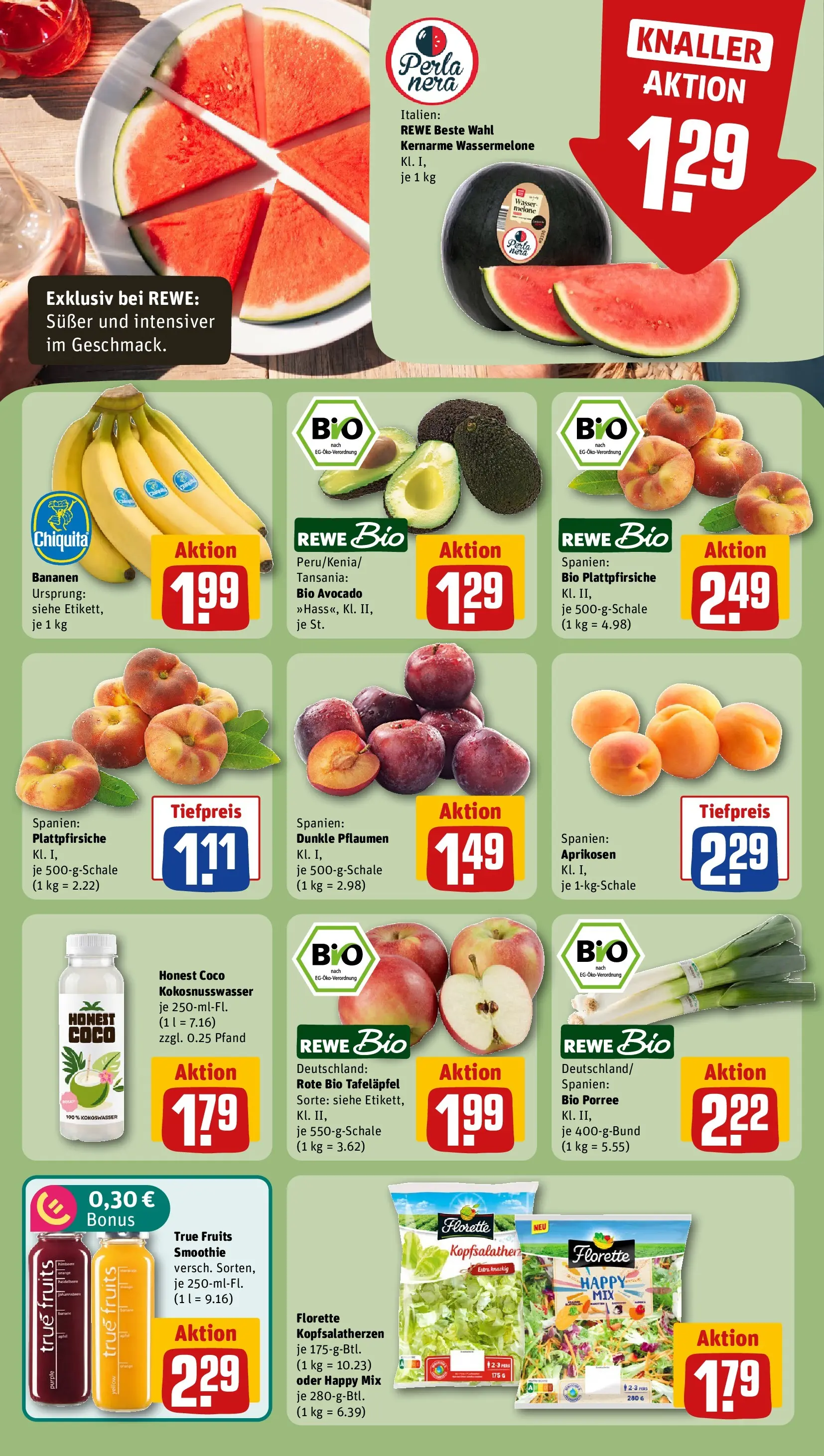 REWE Prospekt ab 06.07.2026 zum Blättern » Angebote | Seite: 4 | Produkte: Pflaumen, Avocado, Wasser, Wassermelone