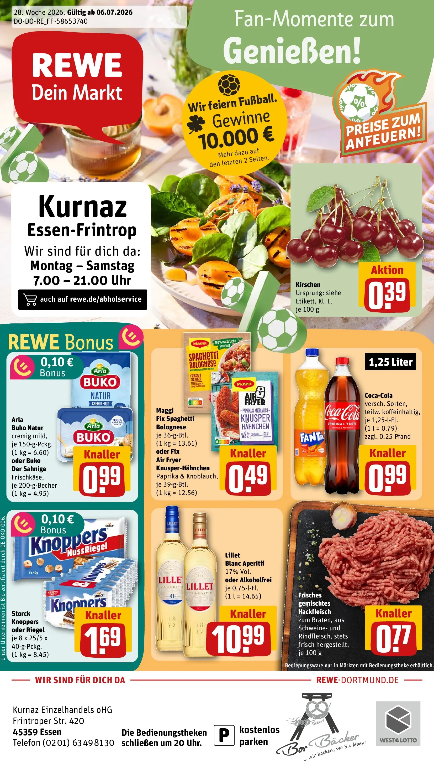 REWE Prospekt ab 05.07.2026 zum Blättern » Angebote | Seite: 1 | Produkte: Lillet, Knoppers, Telefon, Hackfleisch