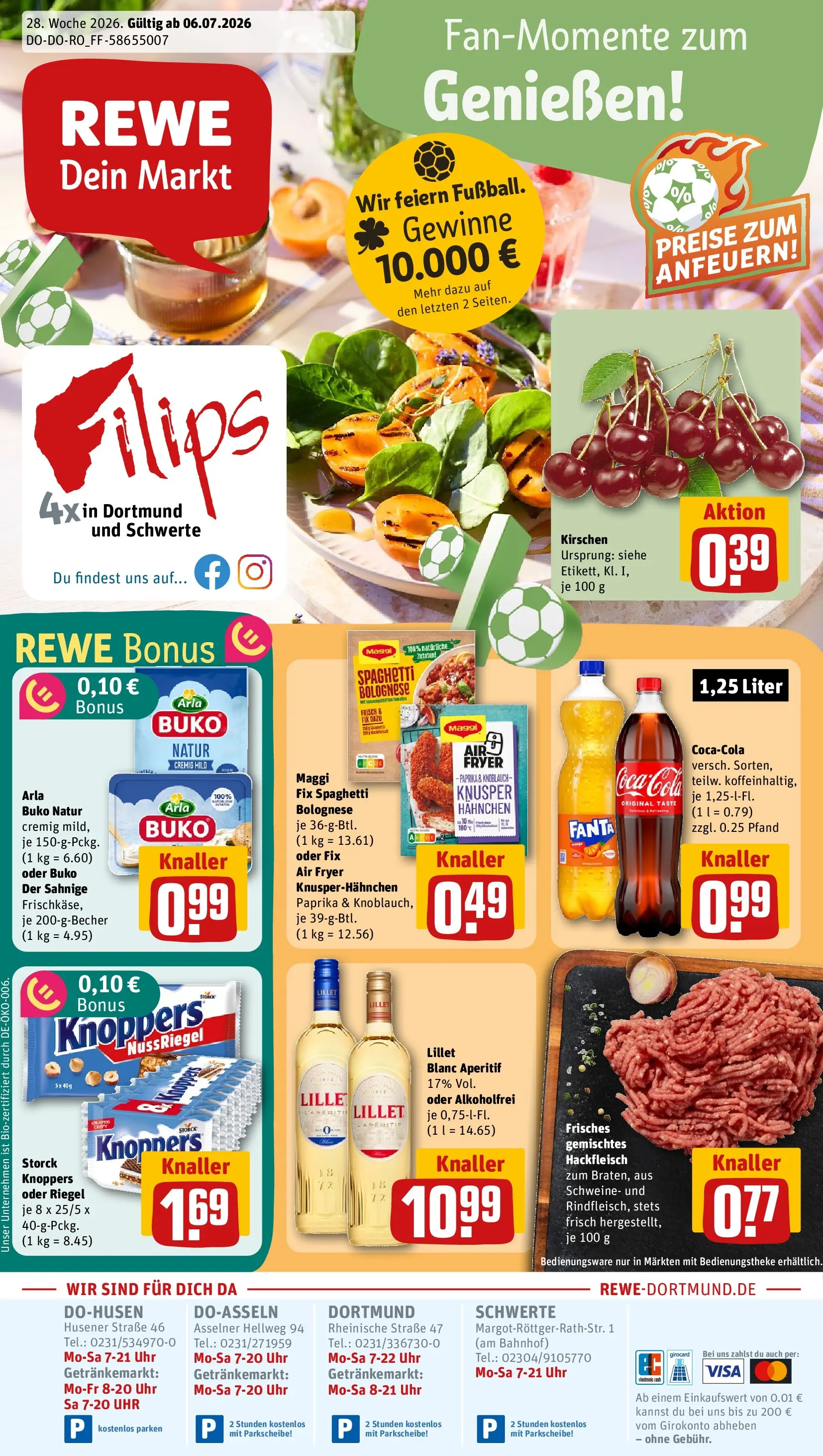 REWE Prospekt ab 05.07.2026 zum Blättern » Angebote | Seite: 1 | Produkte: Hahnchen, Maggi, Lillet, Kirschen