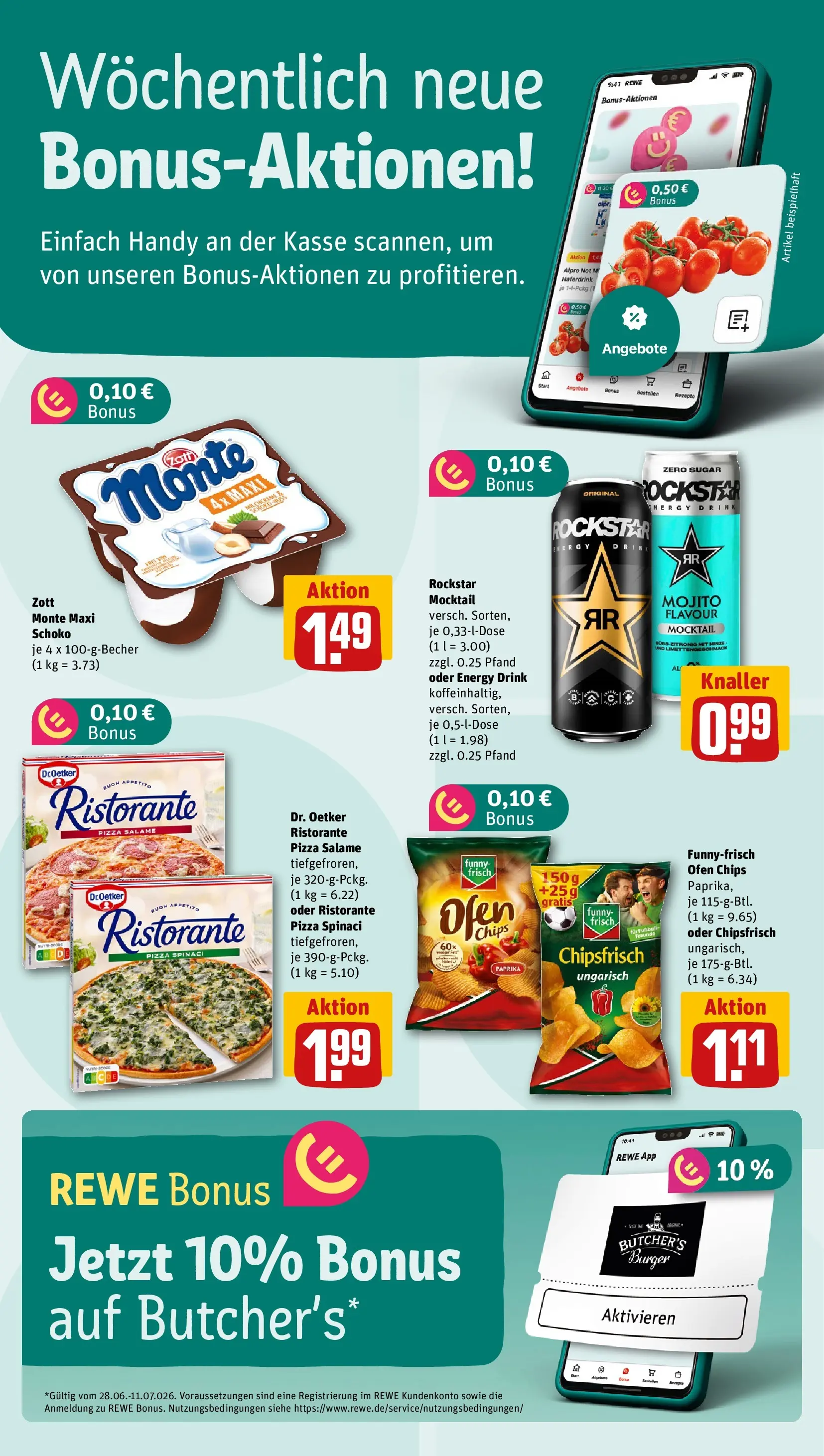 REWE Prospekt ab 06.07.2026 zum Blättern » Angebote | Seite: 2 | Produkte: Ofen, Burger, Haferdrink, Pizza