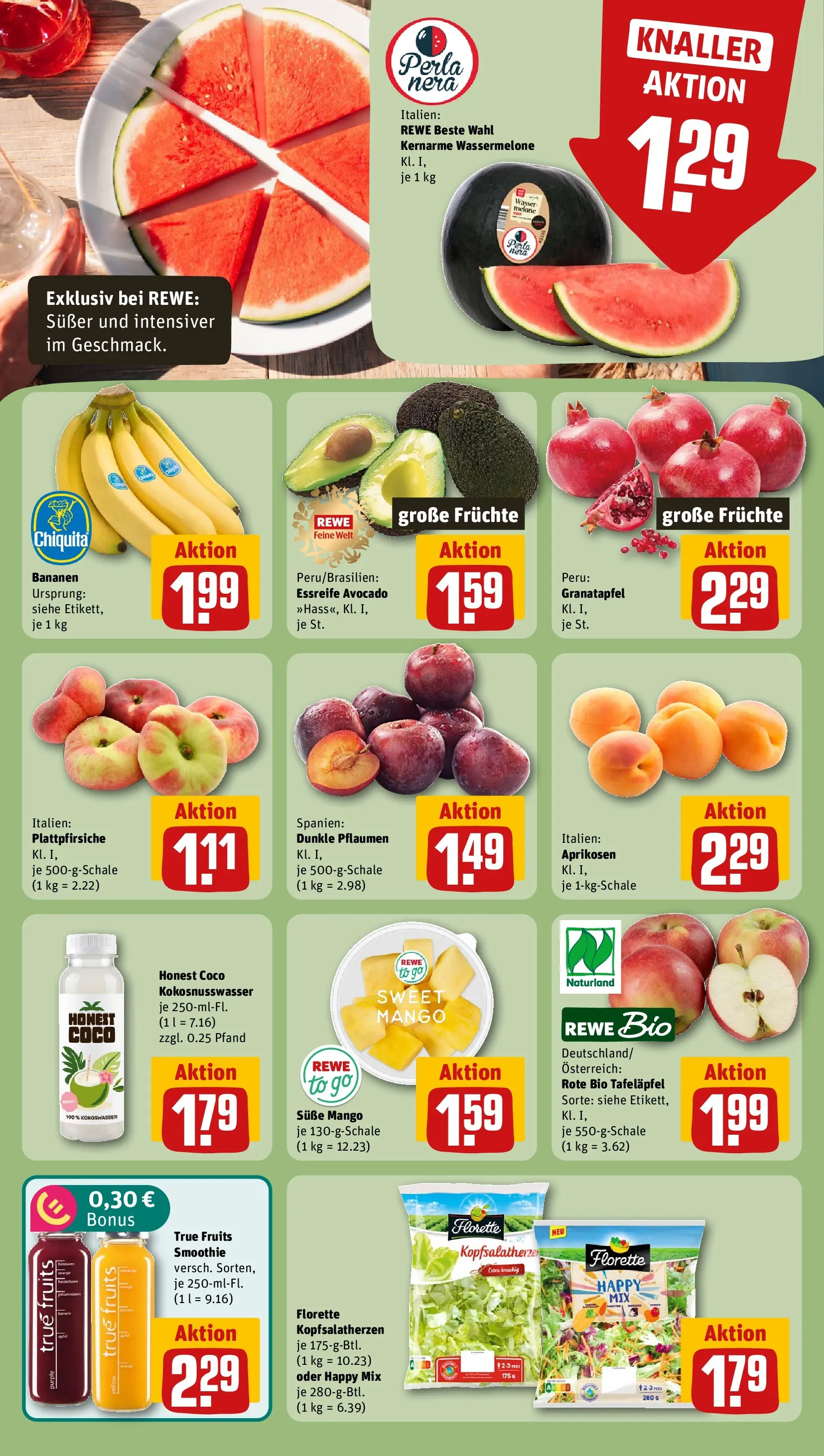 REWE Prospekt ab 06.07.2026 zum Blättern » Angebote | Seite: 4 | Produkte: Granatapfel, Bananen, Avocado, Melone