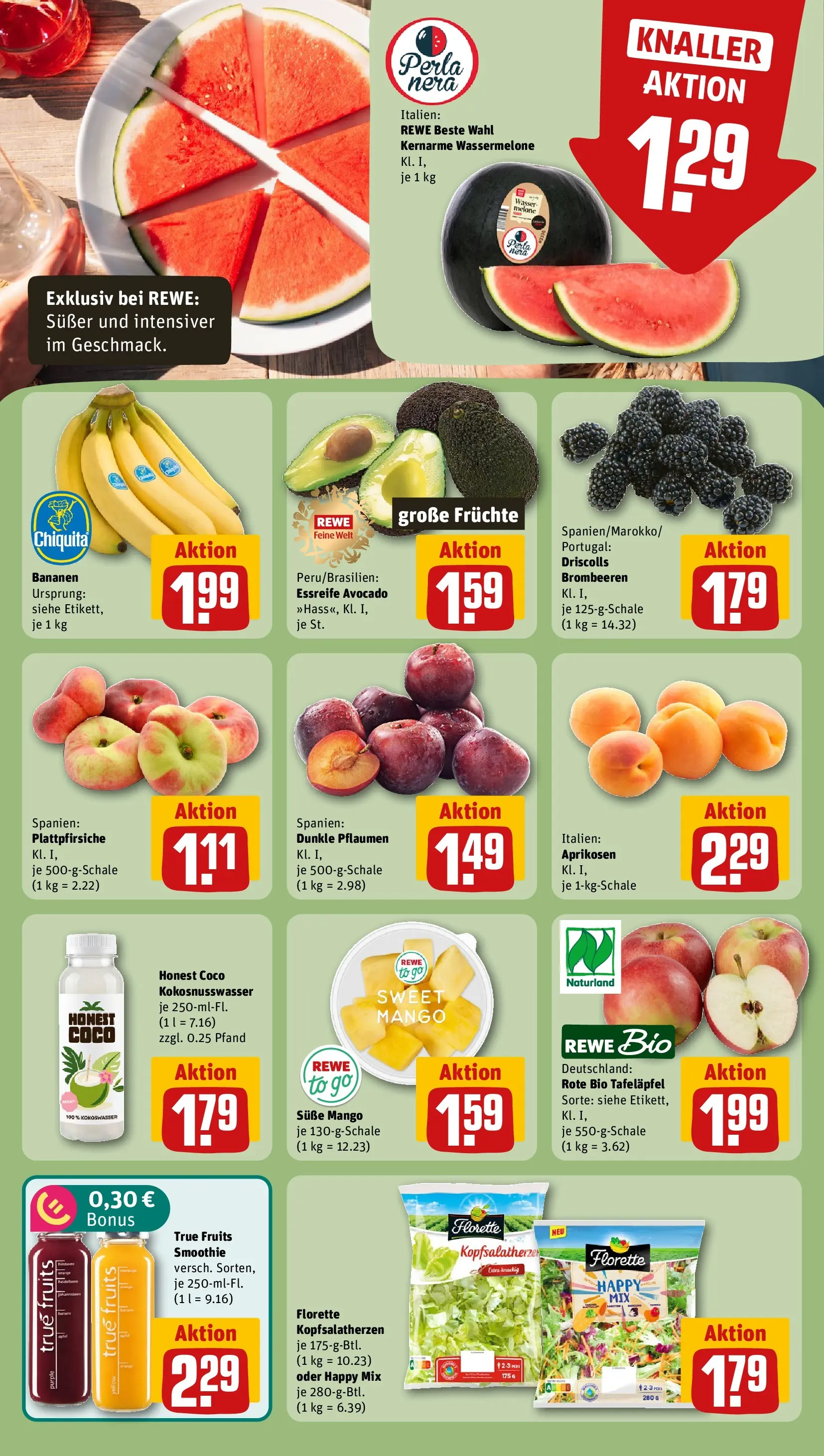 REWE Prospekt ab 06.07.2026 zum Blättern » Angebote | Seite: 4 | Produkte: Äpfel, Bananen, Avocado, Melone