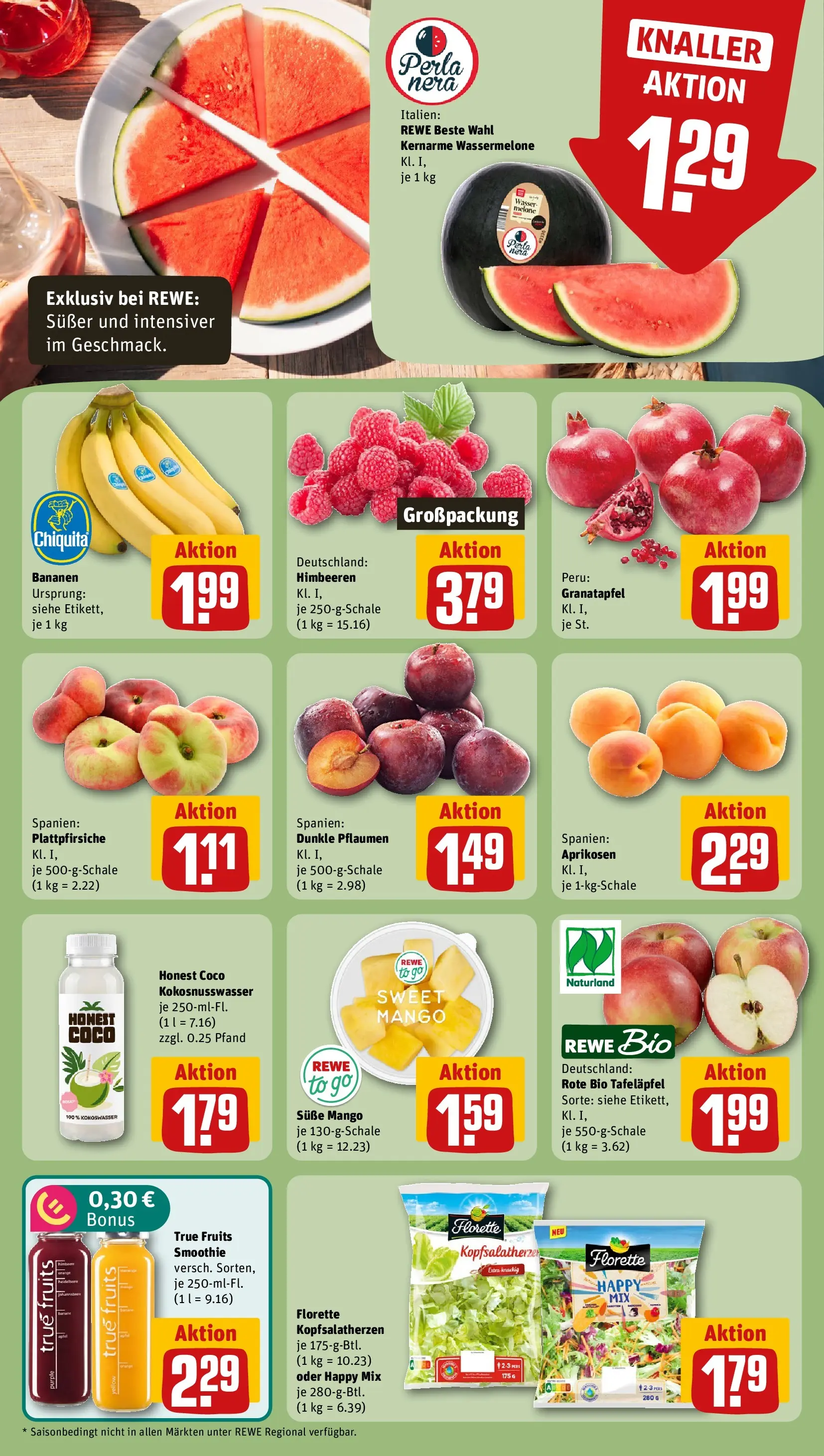 REWE Prospekt ab 06.07.2026 zum Blättern » Angebote | Seite: 4 | Produkte: Granatapfel, Pflaumen, Bananen, Wassermelone