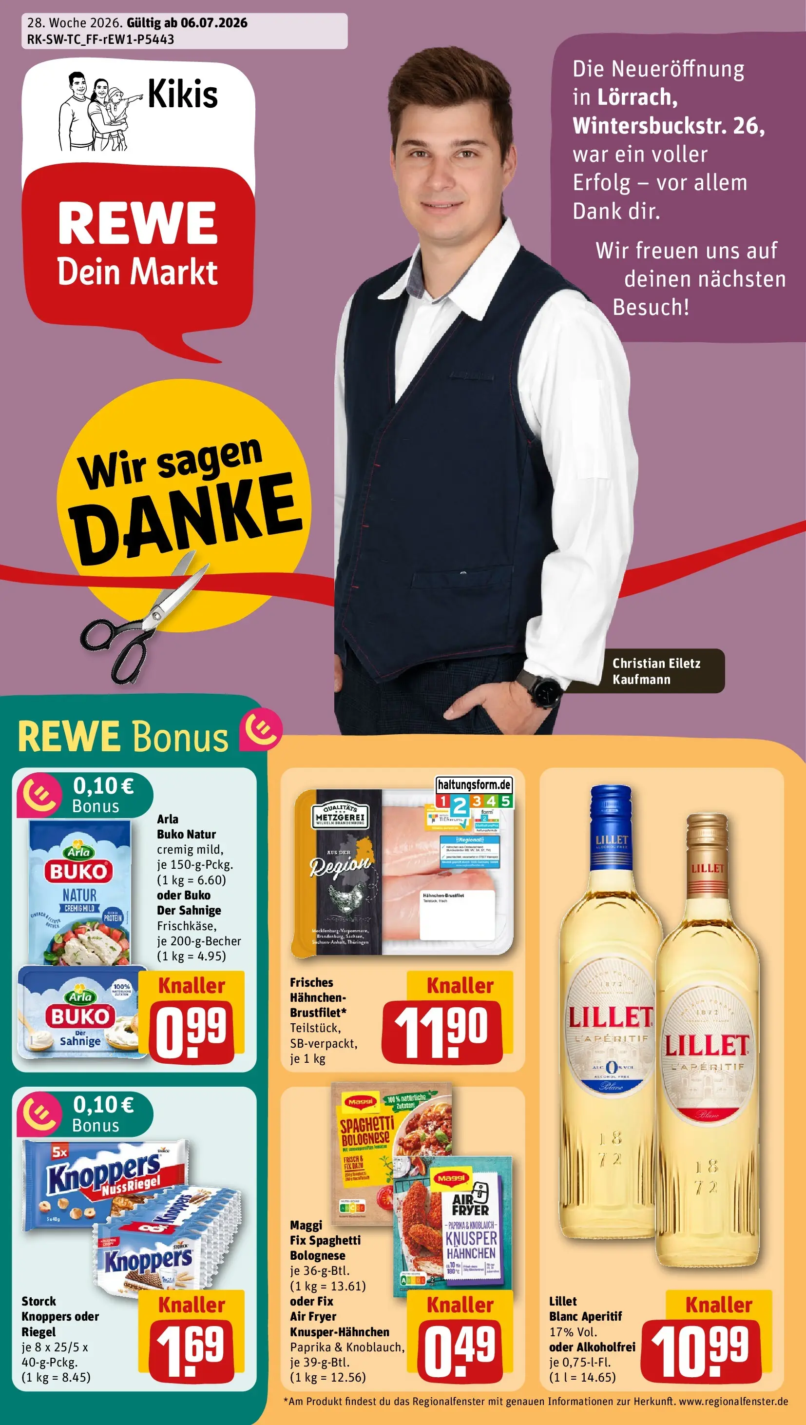 REWE Prospekt ab 06.07.2026 zum Blättern » Angebote | Seite: 1 | Produkte: Hahnchen, Maggi, Lillet, Paprika