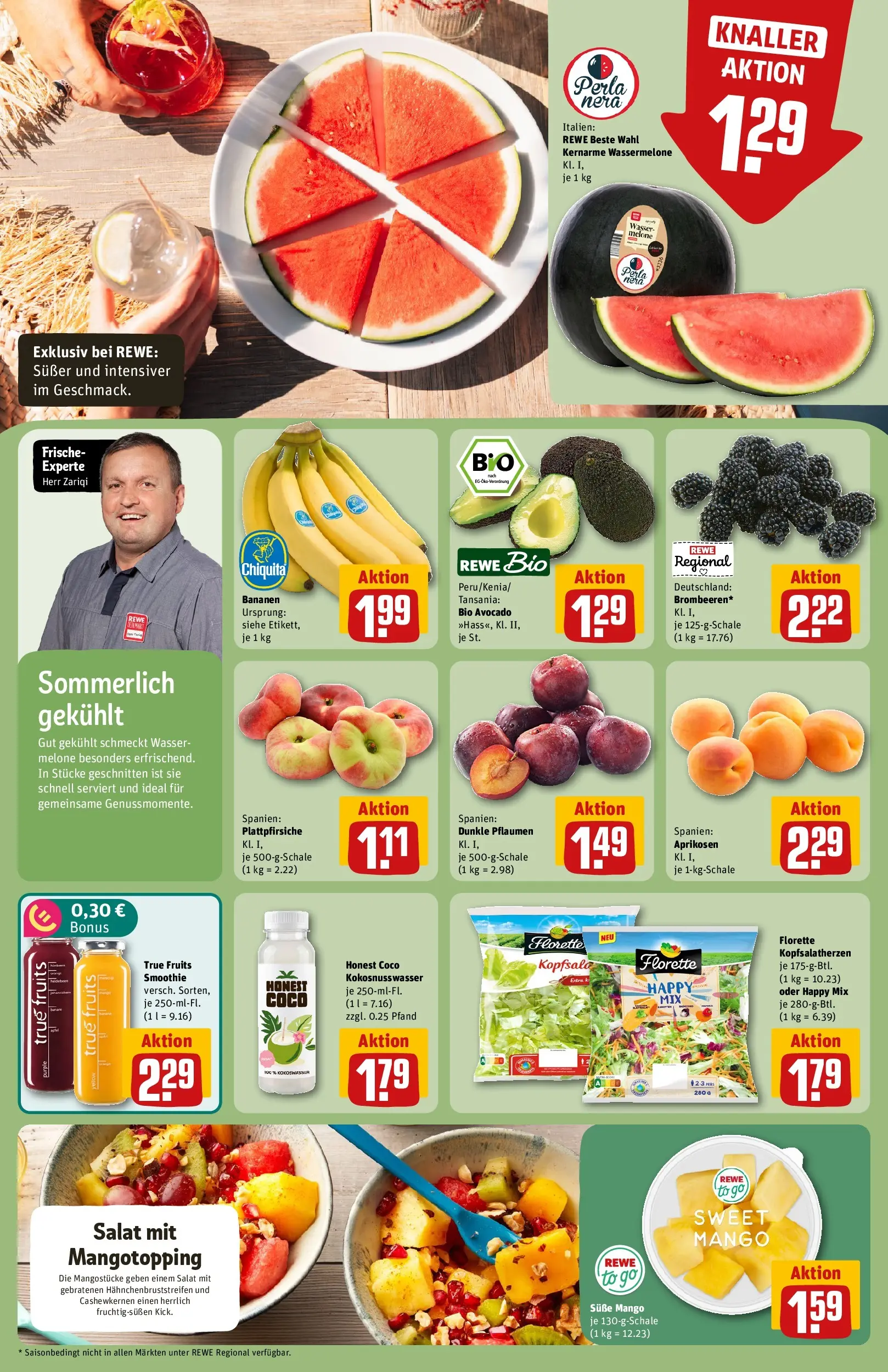 REWE Prospekt ab 06.07.2026 zum Blättern » Angebote | Seite: 8 | Produkte: Avocado, Mango, Wassermelone, Salat