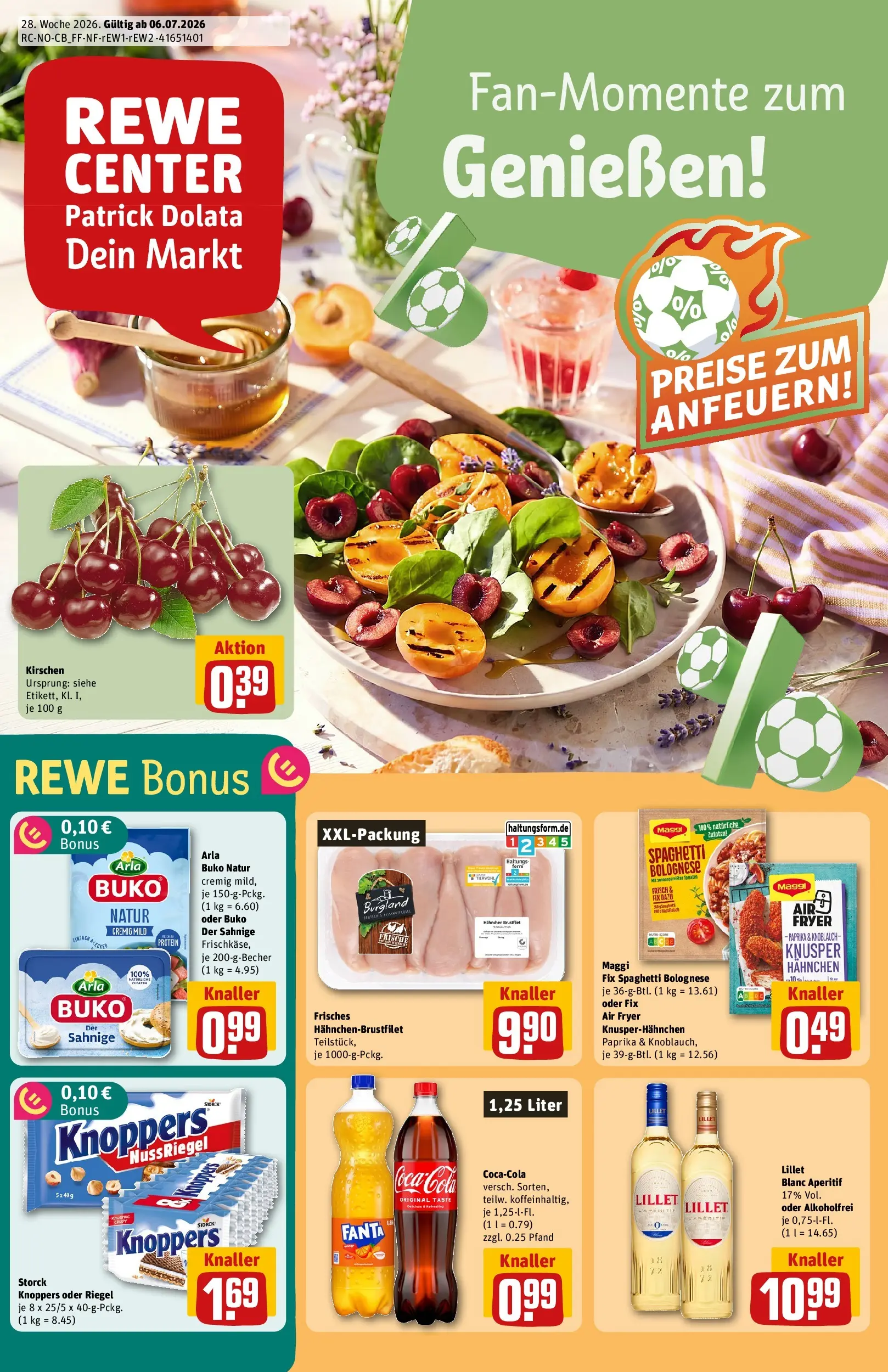 REWE Prospekt ab 06.07.2026 zum Blättern » Angebote | Seite: 1 | Produkte: Hahnchen, Lillet, Knoblauch, Knoppers