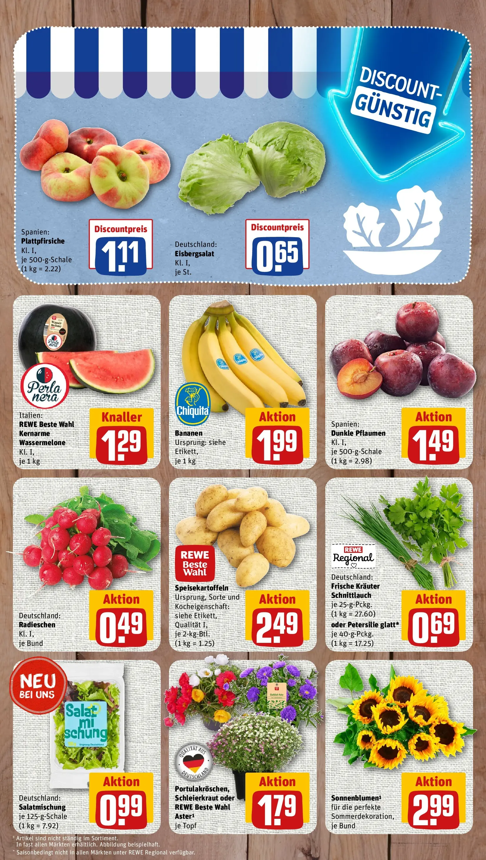 REWE Prospekt ab 06.07.2026 zum Blättern » Angebote | Seite: 3 | Produkte: Pflaumen, Eisbergsalat, Wasser, Salat