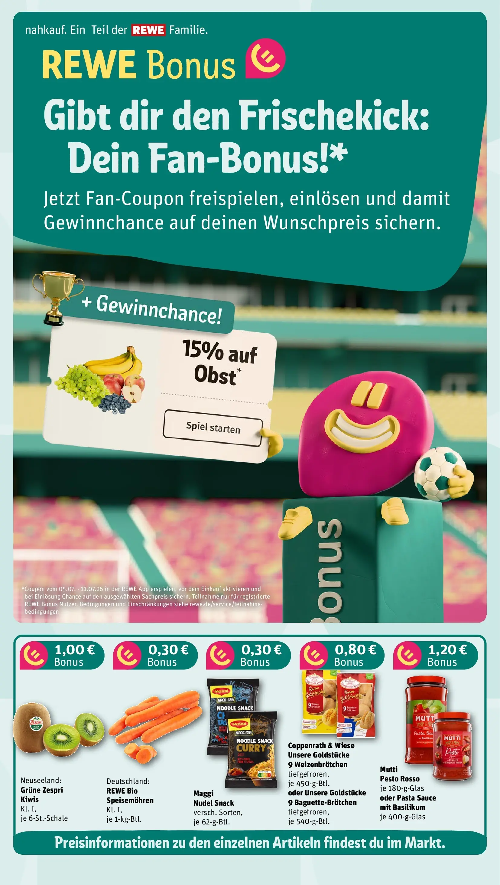 REWE Prospekt ab 06.07.2026 zum Blättern » Angebote | Seite: 4 | Produkte: Spiel, Maggi, Pasta