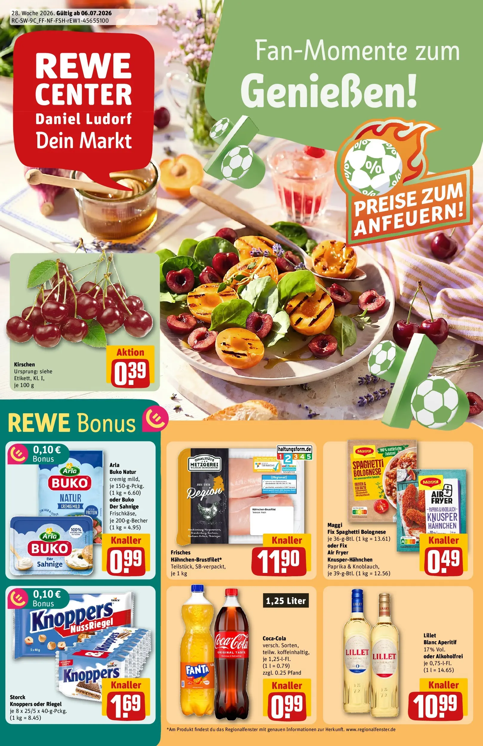 REWE Prospekt ab 06.07.2026 zum Blättern » Angebote | Seite: 1 | Produkte: Hahnchen, Coca cola, Fanta, Paprika