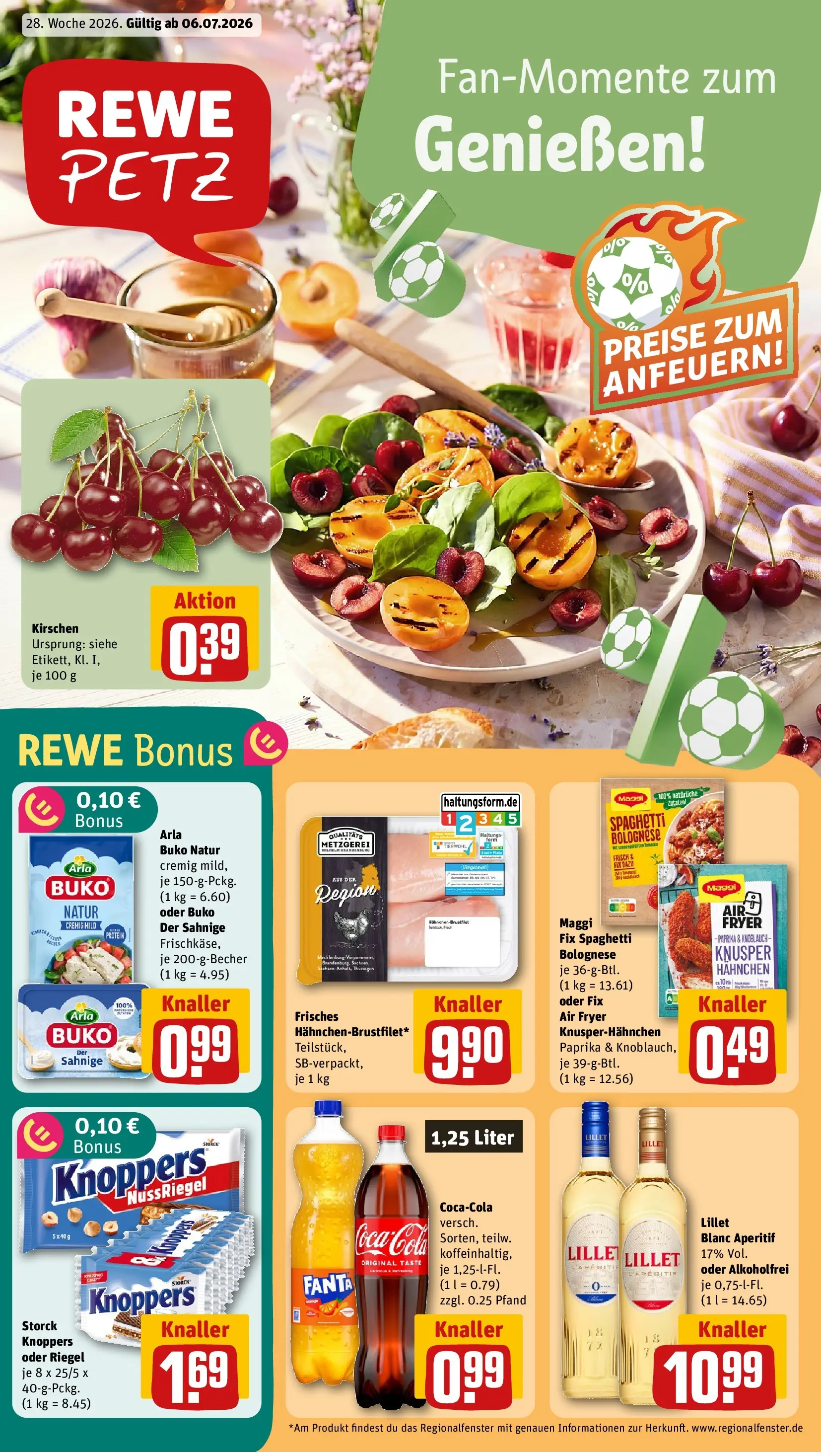 REWE Prospekt ab 06.07.2026 zum Blättern » Angebote | Seite: 1 | Produkte: Hahnchen, Maggi, Cola, Lillet