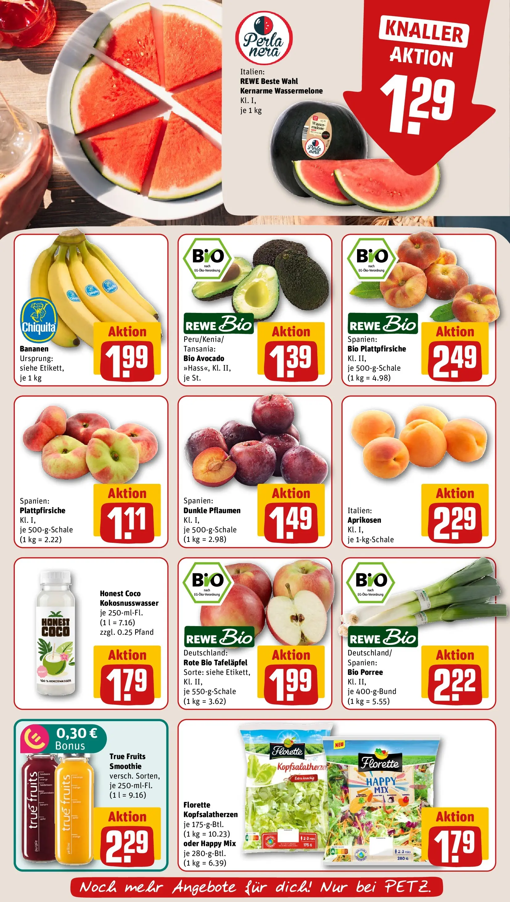 REWE Prospekt ab 06.07.2026 zum Blättern » Angebote | Seite: 8 | Produkte: Bananen, Avocado, Wassermelone, Melone