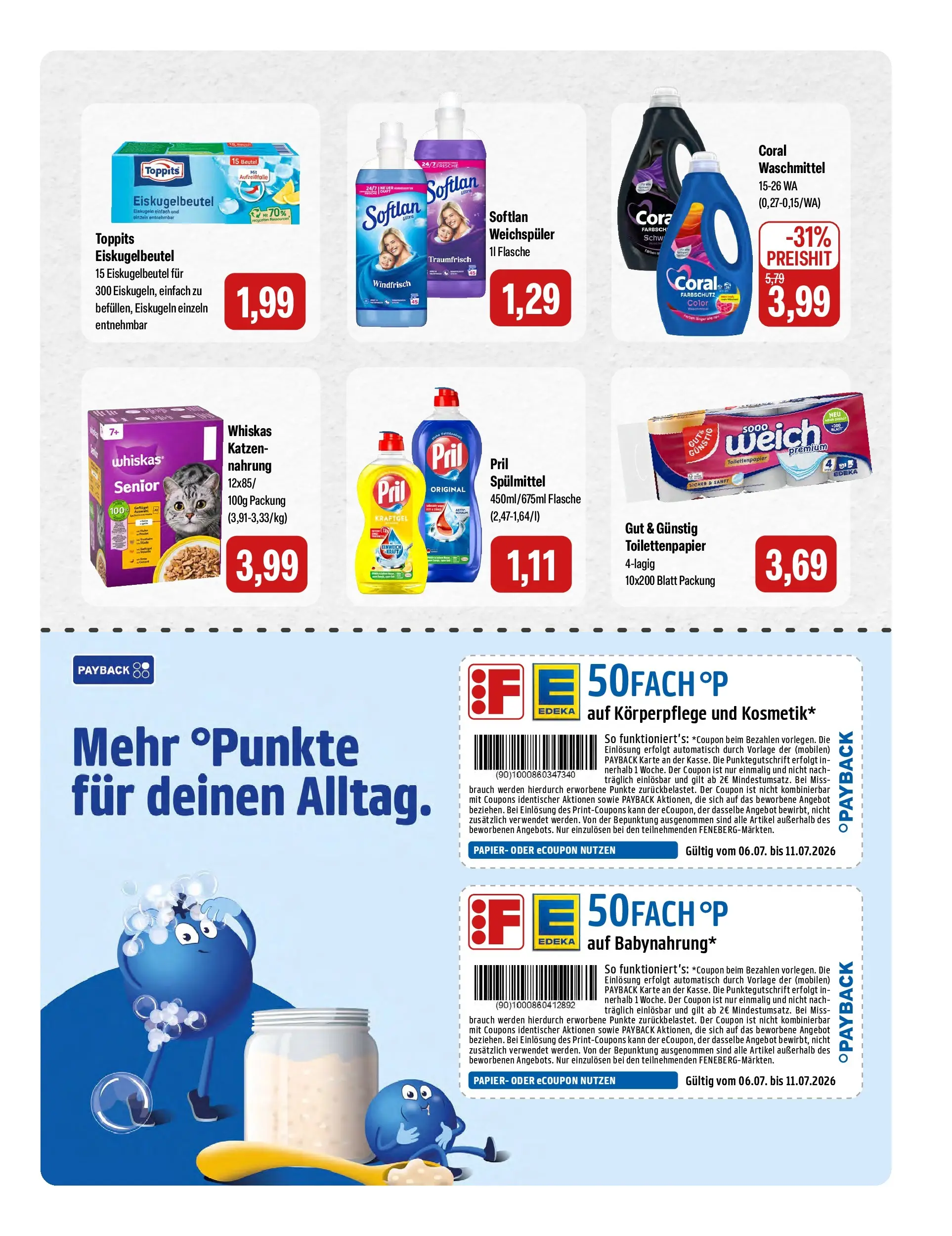 Feneberg Angebote (ab 08.07.2026) zum Blättern | Seite: 15 | Produkte: Coral, Waschmittel, Pril, Toilettenpapier
