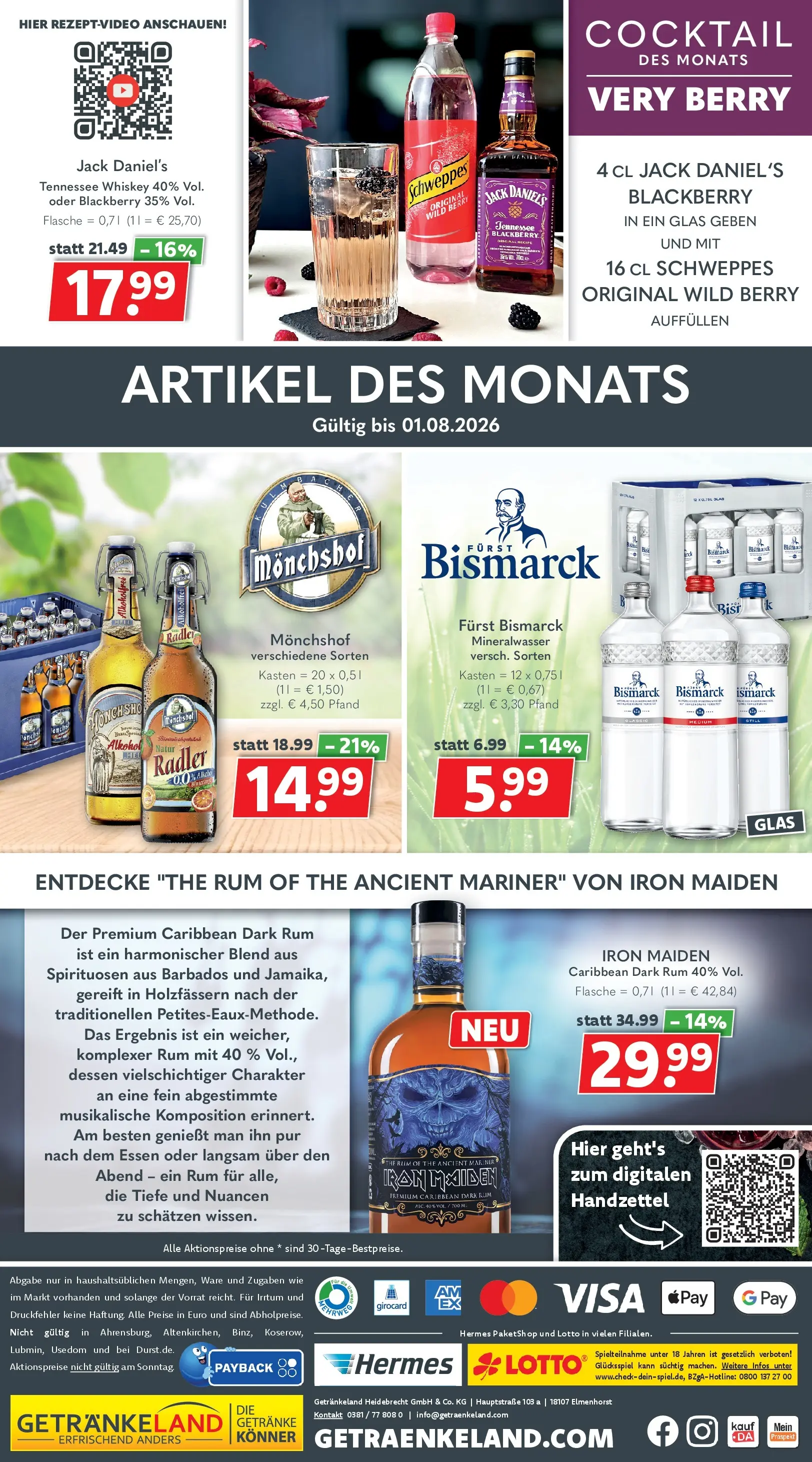 Getränkeland Prospekt Neustrelitz (ab 06.07.2026) zum Blättern | Seite: 10 | Produkte: Monchshof, Rum, Schweppes, Radler