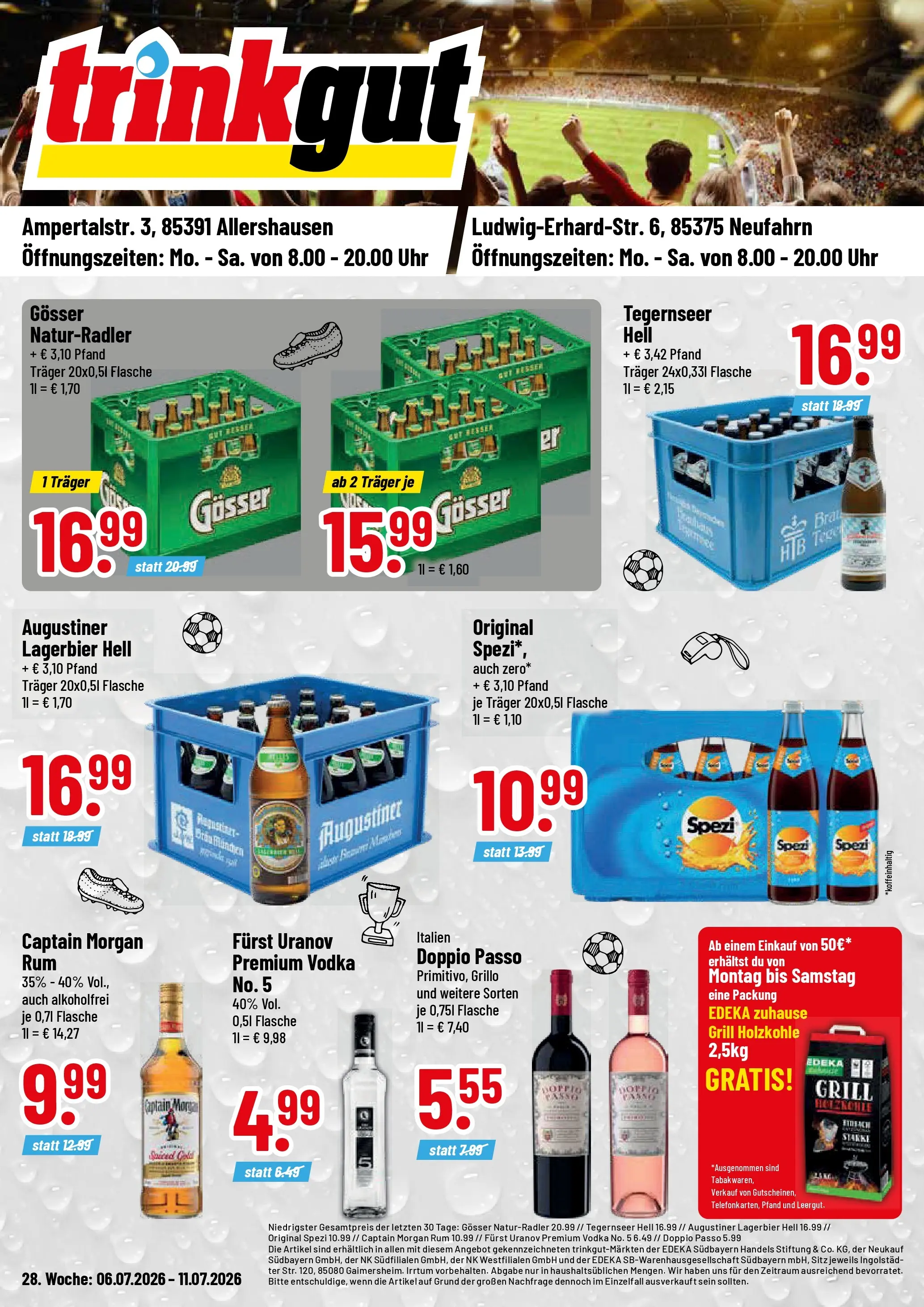 Trinkgut Prospekt Allershausen (ab 06.07.2026) » Angebote online | Seite: 1 | Produkte: Grill, Doppio Passo, Captain morgan, Uhr