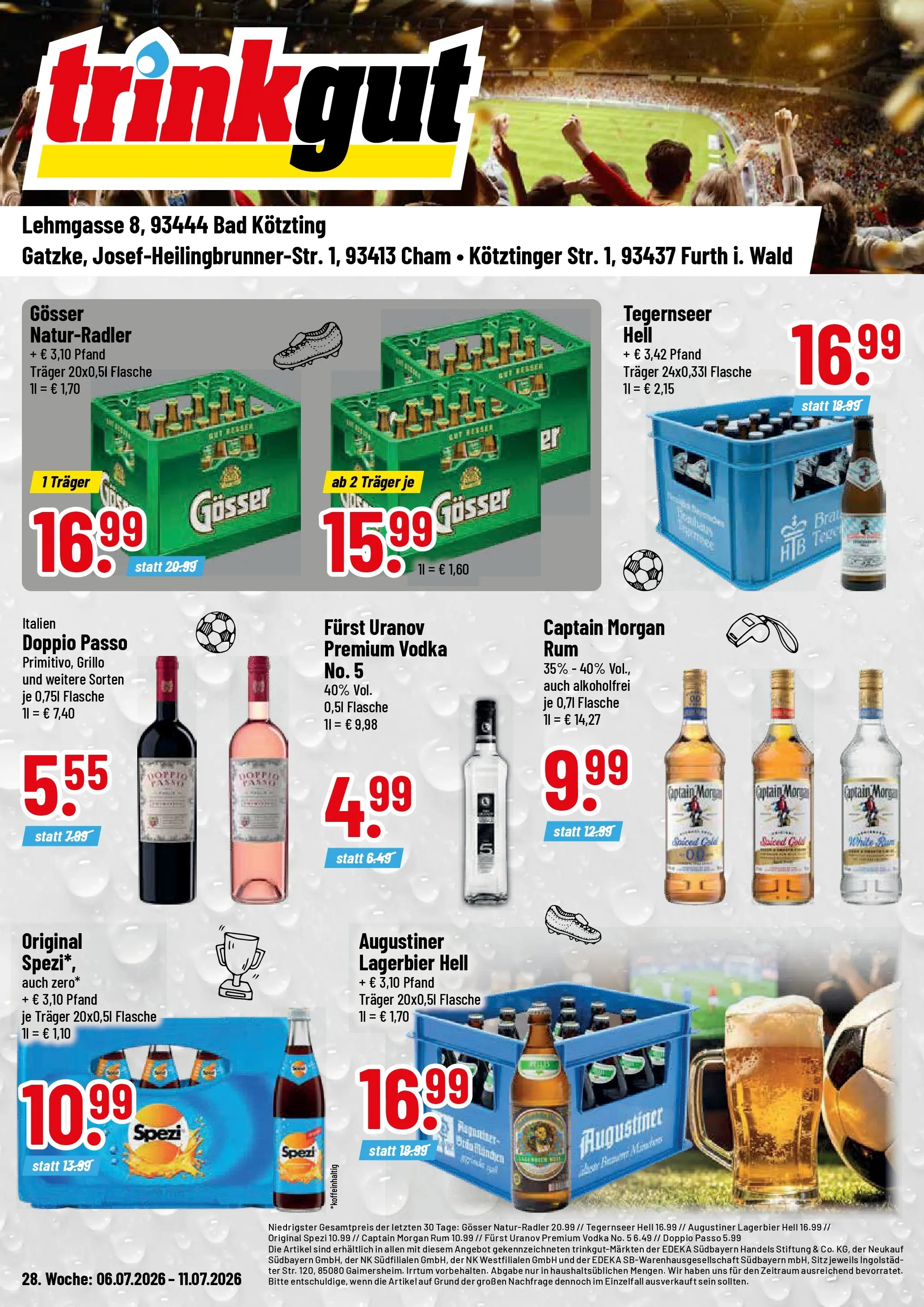 Trinkgut Prospekt Cham (ab 06.07.2026) » Angebote online | Seite: 1 | Produkte: Rum, Bad, Doppio Passo, Vodka