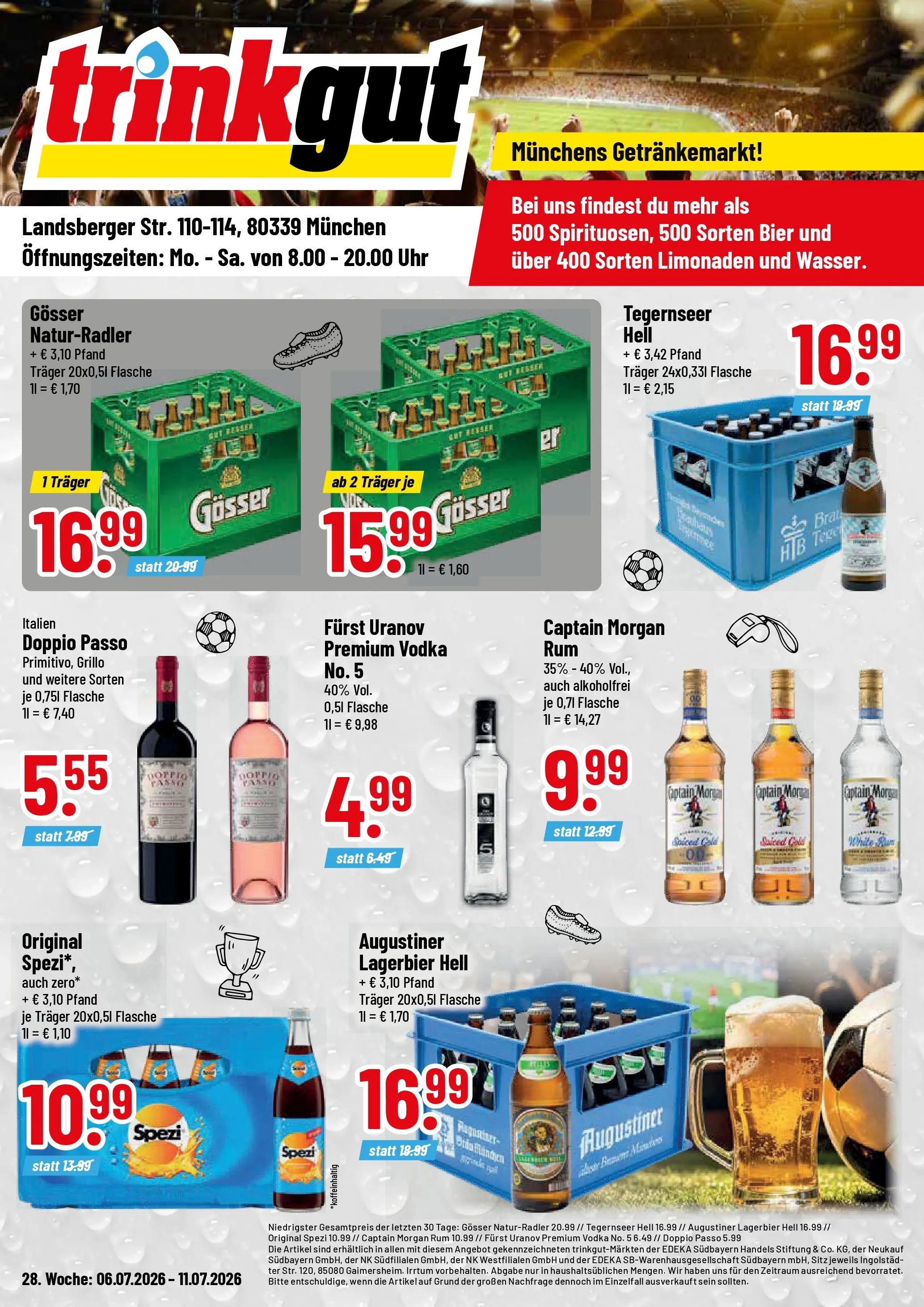 Trinkgut Prospekt München (ab 06.07.2026) » Angebote online | Seite: 1 | Produkte: Rum, Doppio Passo, Captain morgan, Vodka