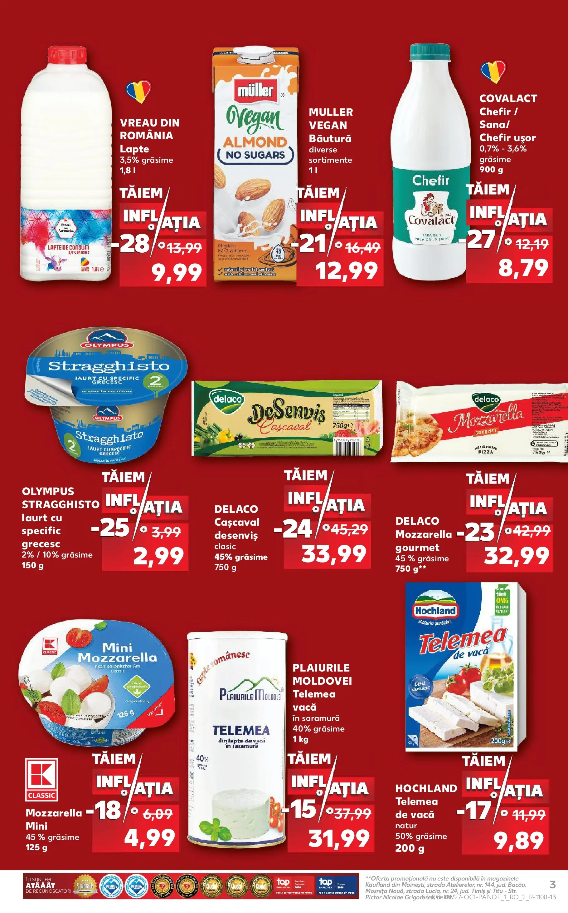 Kaufland Focșani 01.07.2026 - Revista si Oferta | Pagină: 3 | Produse: Mozzarella, Lapte, Iaurt, Pizza