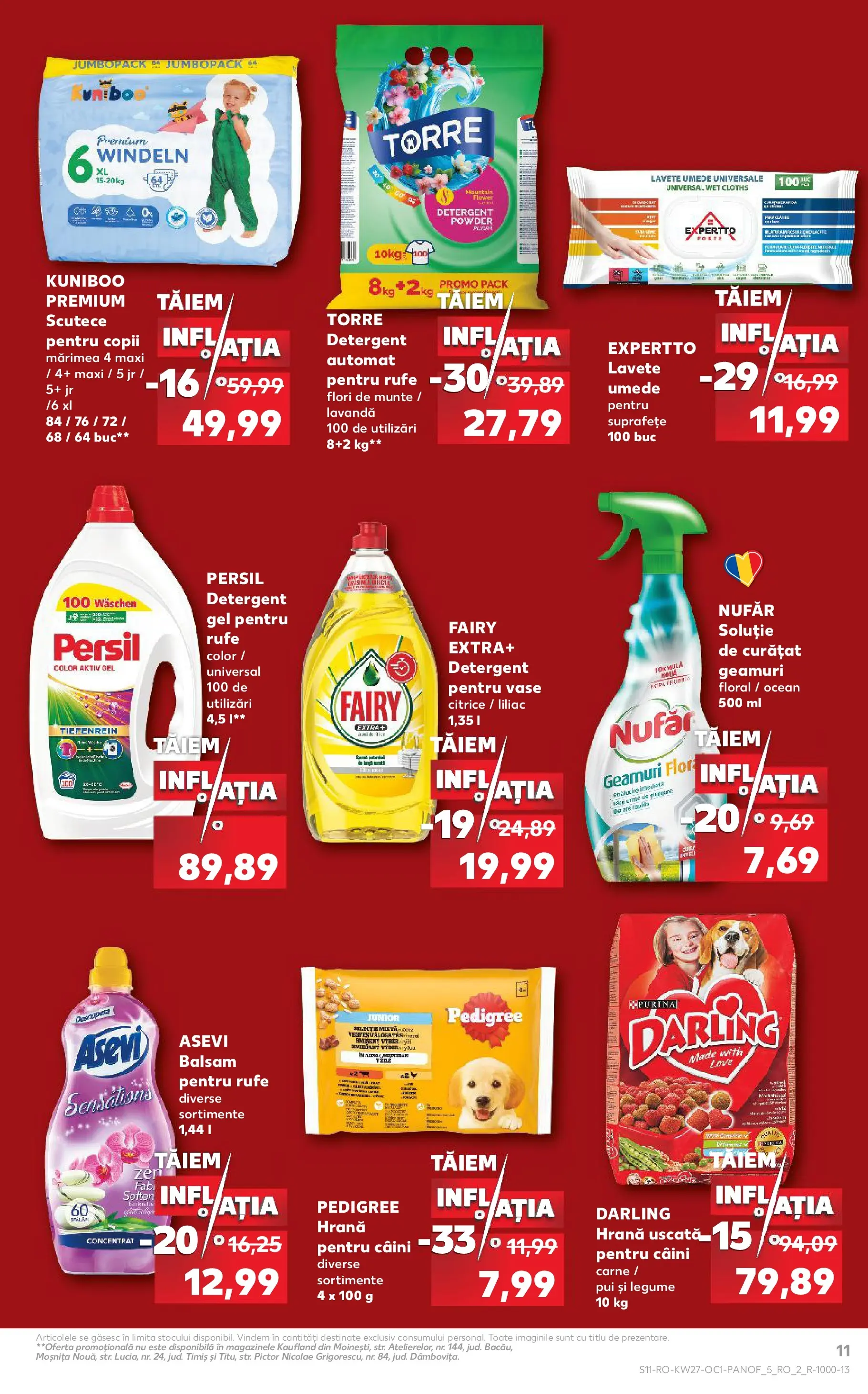 Kaufland Focșani 01.07.2026 - Revista si Oferta | Pagină: 11 | Produse: Pirinç gevreği, Hacıyatmaz Kedi Oyuncağı, Detergent, Scutece
