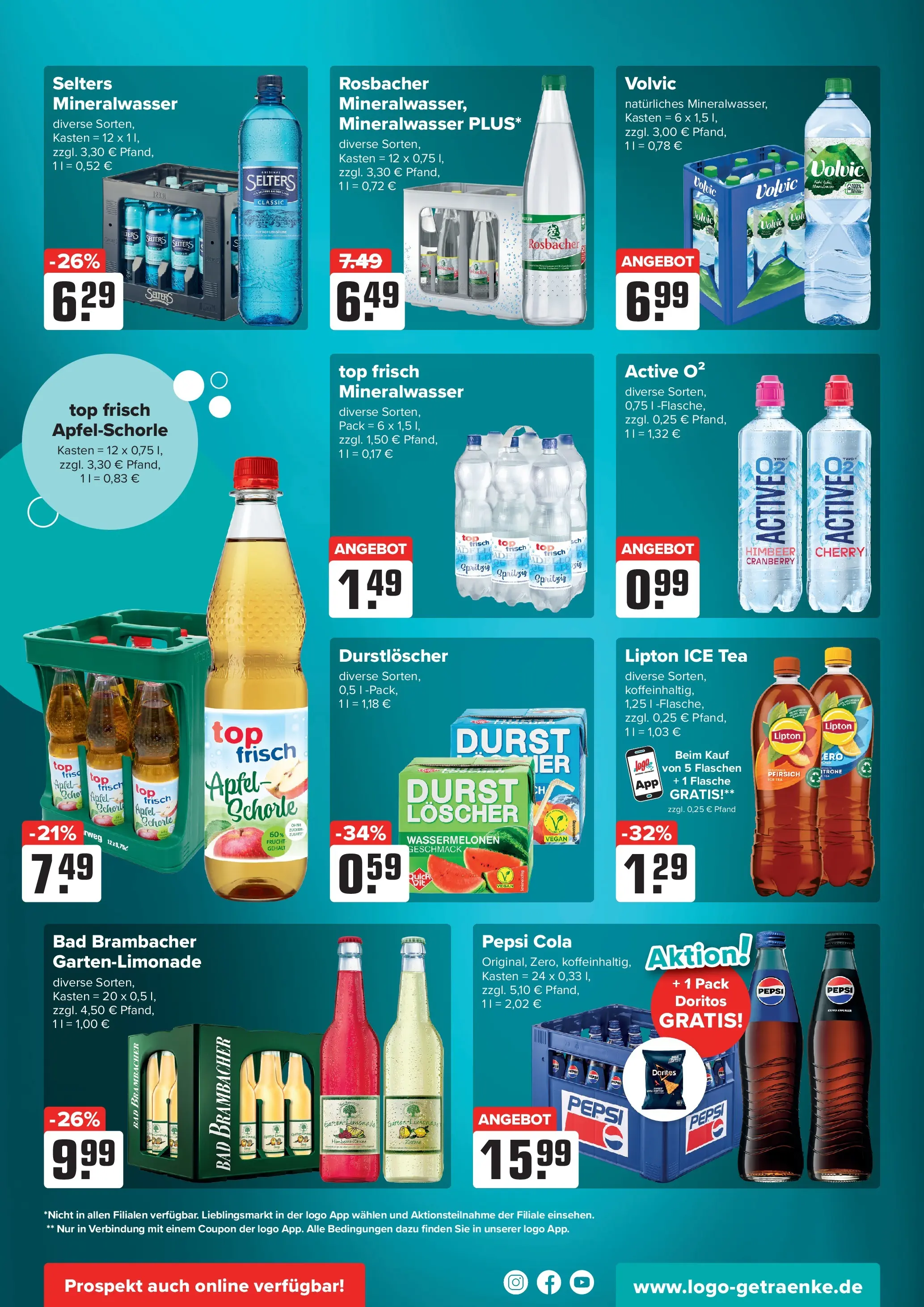 Angebote - Getränke Heurich: Getränkeangebote (ab 12.07.2026) zum Blättern | Seite: 4 | Produkte: Limonade, Mineralwasser, Pepsi, Volvic