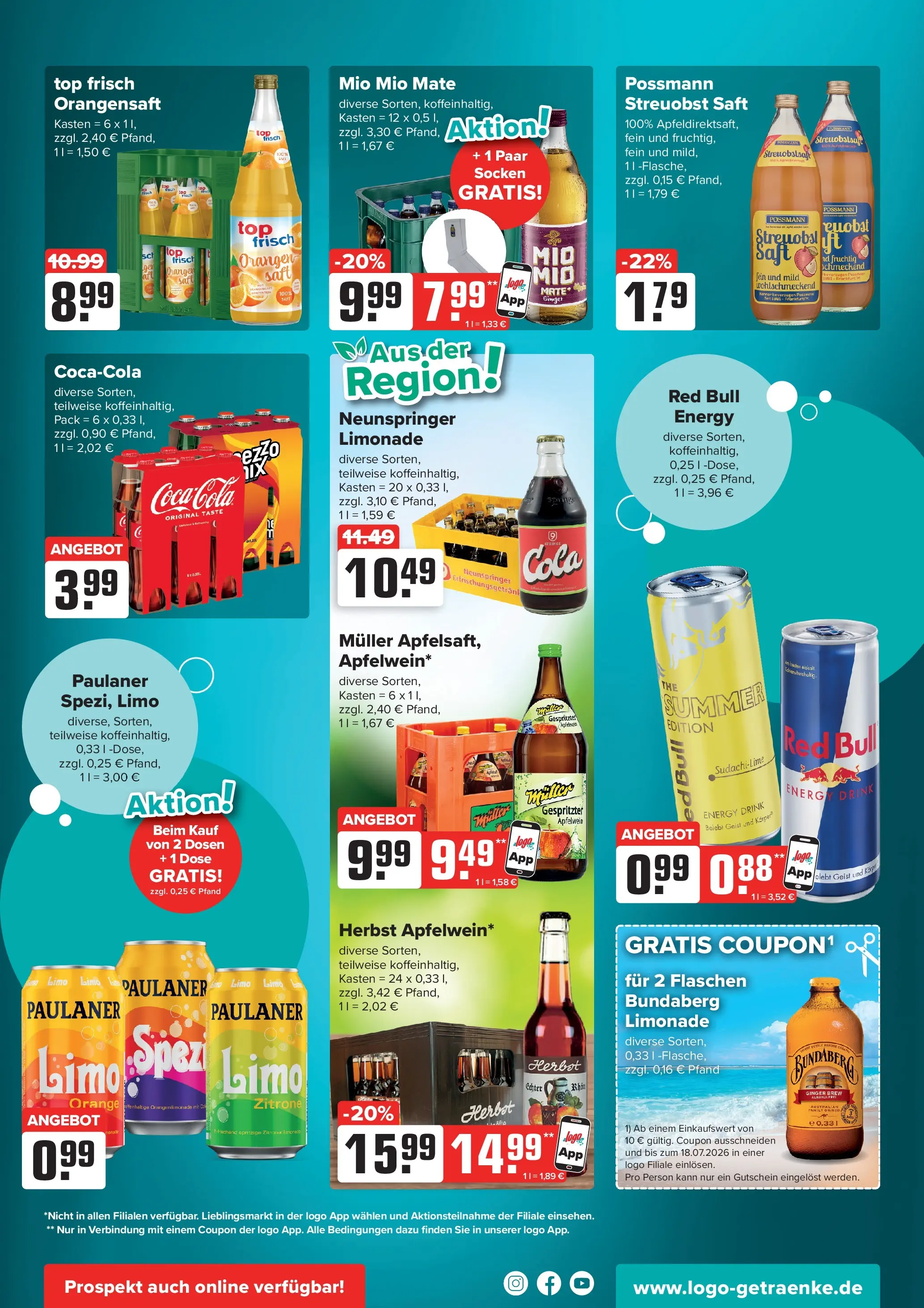 Angebote - Getränke Heurich: Getränkeangebote (ab 12.07.2026) zum Blättern | Seite: 5 | Produkte: Top, Red bull, Zitrone, Socken