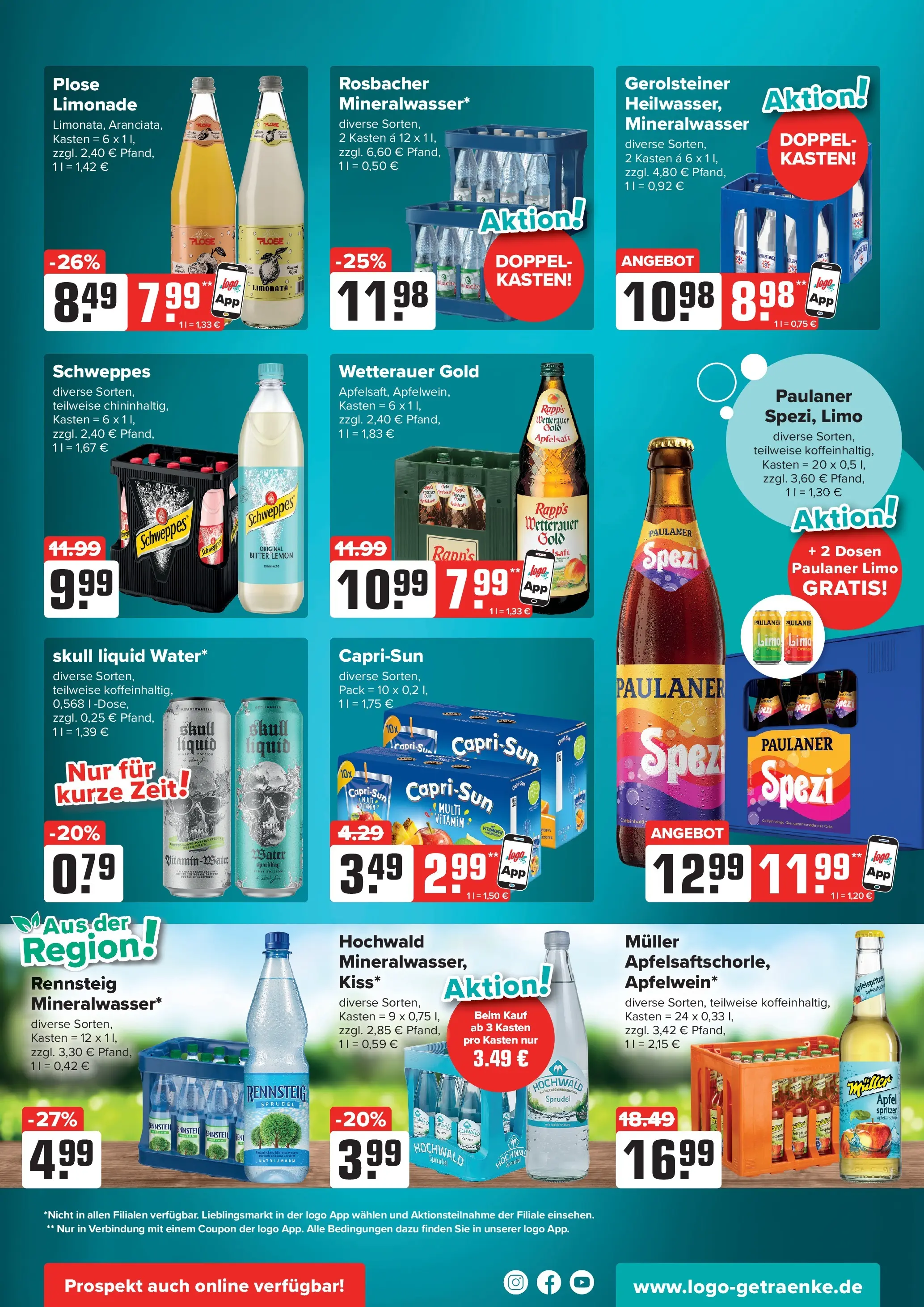 Angebote - Getränke Heurich: Getränkeangebote (ab 05.07.2026) zum Blättern | Seite: 3 | Produkte: Äpfel, Limonade, Schweppes, Paulaner