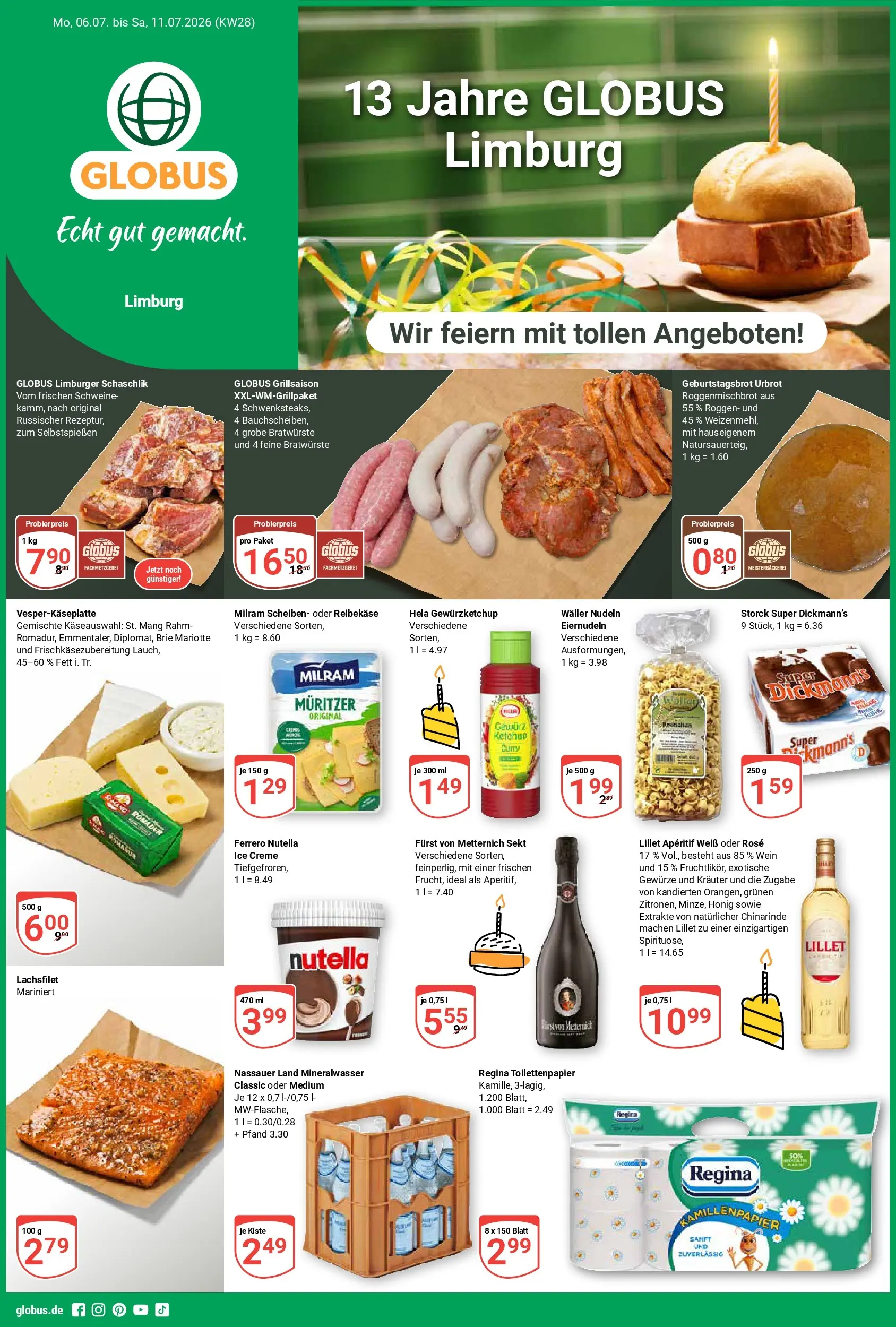 Globus Prospekt Limburg (ab 06.07.2026) » Angebote online | Seite: 1 | Produkte: Furst von metternich, Sekt, Mineralwasser, Lillet