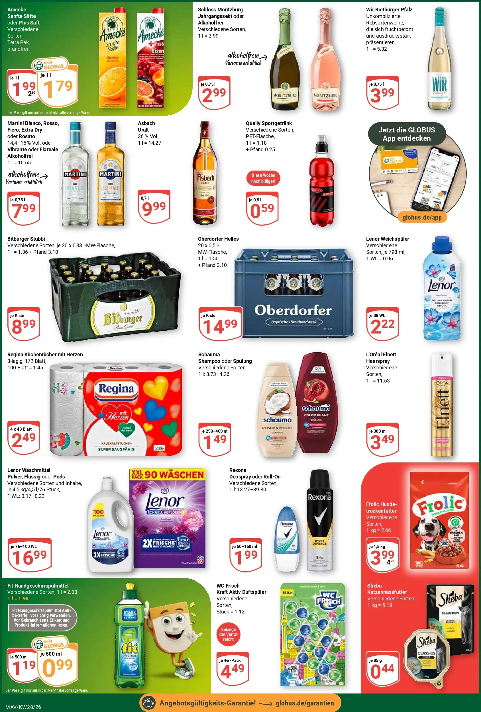 Globus Prospekt Mannheim (ab 06.07.2026) » Angebote online | Seite: 4 | Produkte: Lenor, Sheba, Waschmittel, Saft