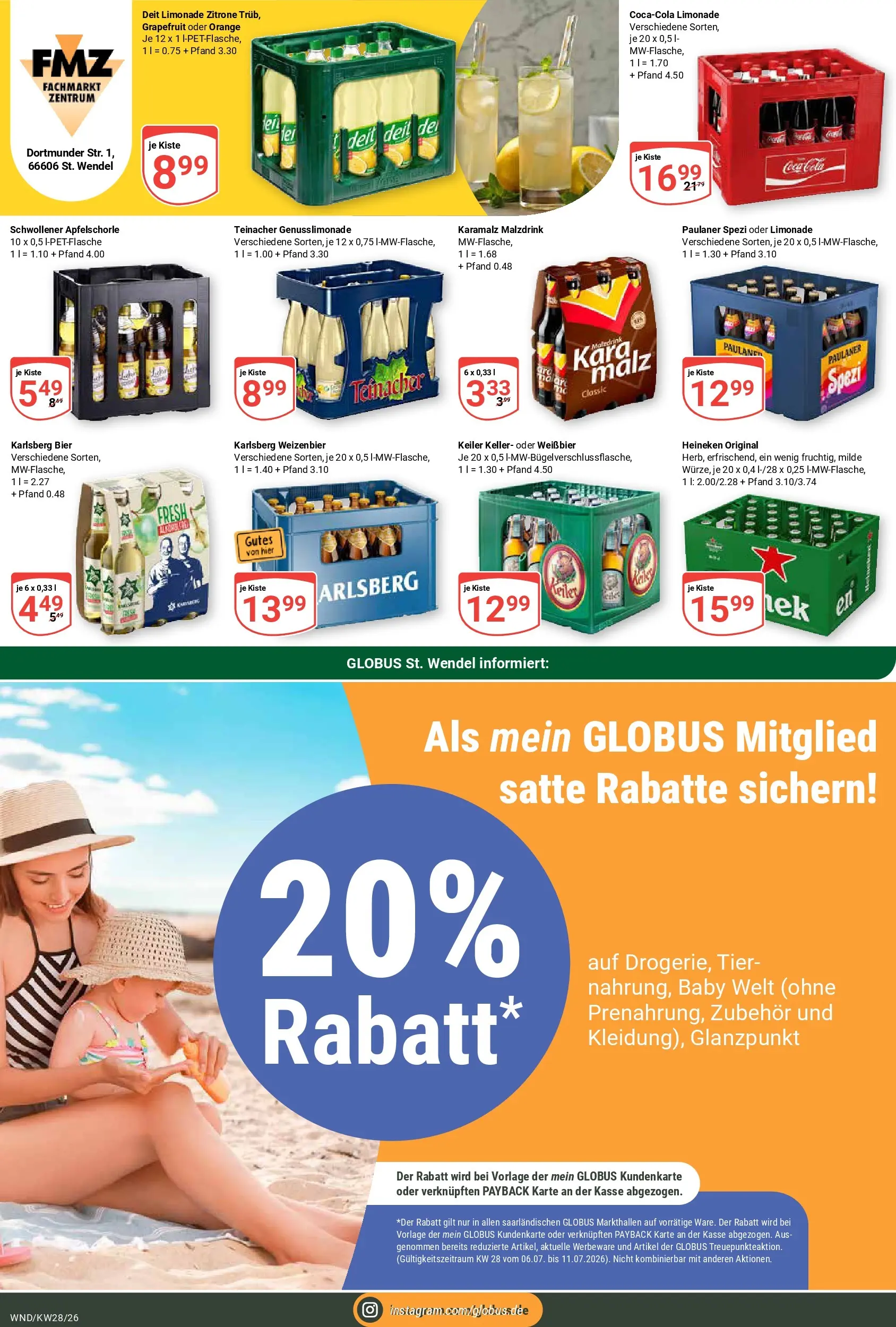 Globus Prospekt St. Wendel (ab 06.07.2026) » Angebote online | Seite: 20 | Produkte: Weißbier, Paulaner spezi, Heineken, Grapefruit