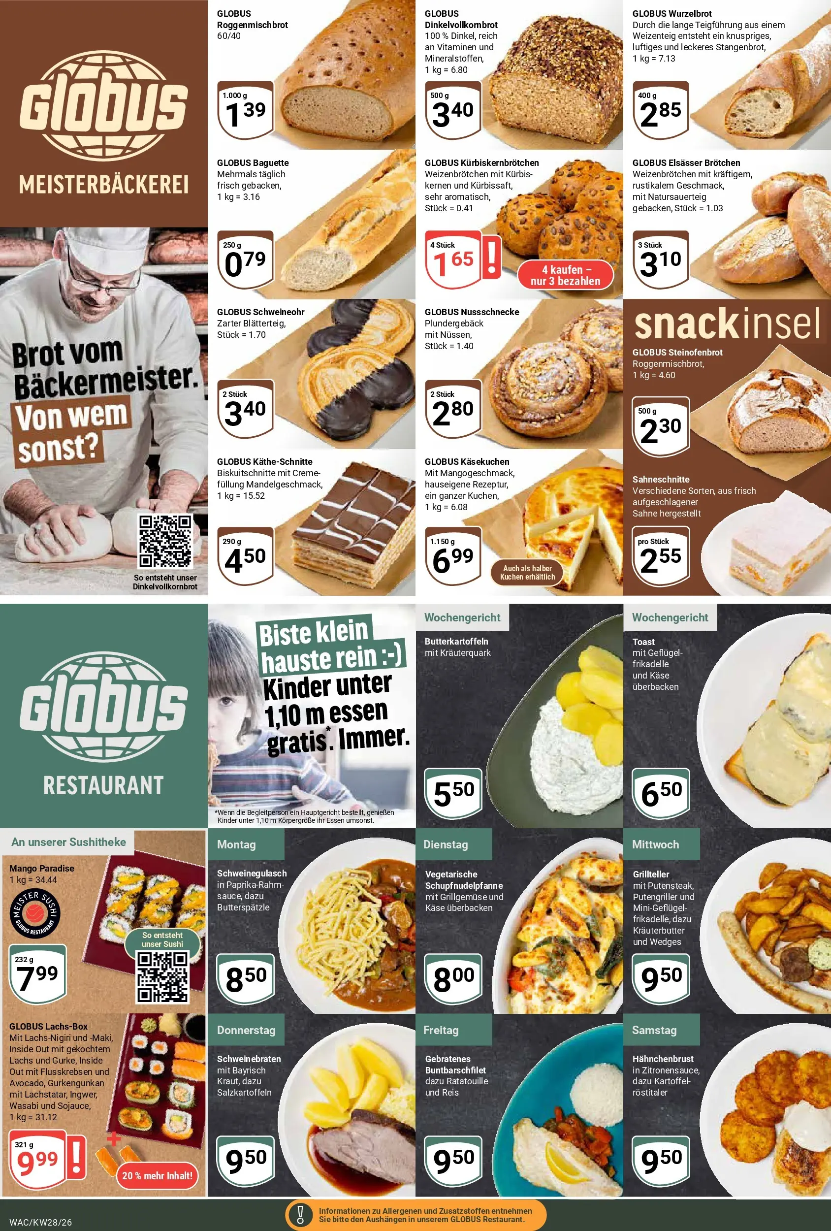 Globus Prospekt Markkleeberg (ab 06.07.2026) » Angebote online | Seite: 9 | Produkte: Schweinegulasch, Baguette, Kräuterbutter, Brot