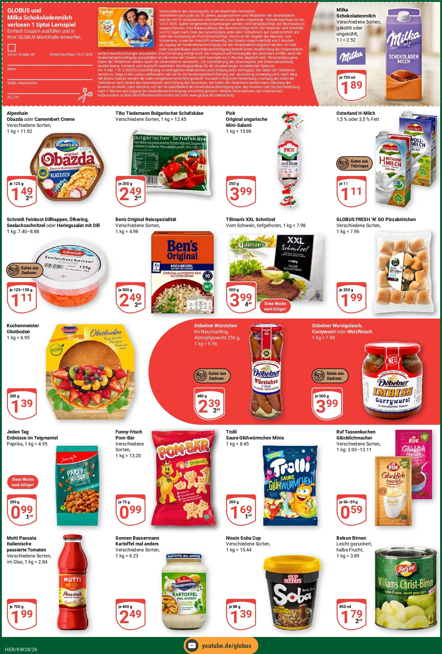 Globus Prospekt Hermsdorf (ab 06.07.2026) » Angebote online | Seite: 3 | Produkte: Schnitzel, Creme, Nüsse, Schafskase