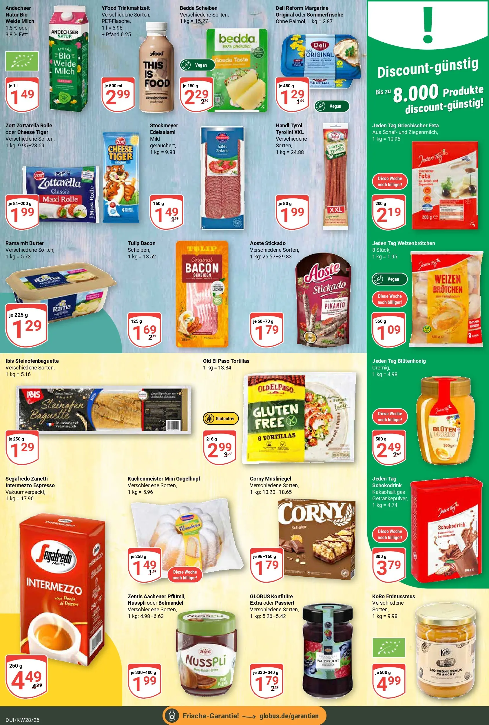Globus Prospekt Duisburg (ab 06.07.2026) » Angebote online | Seite: 16 | Produkte: Milch, Butter, Baguette, Segafredo