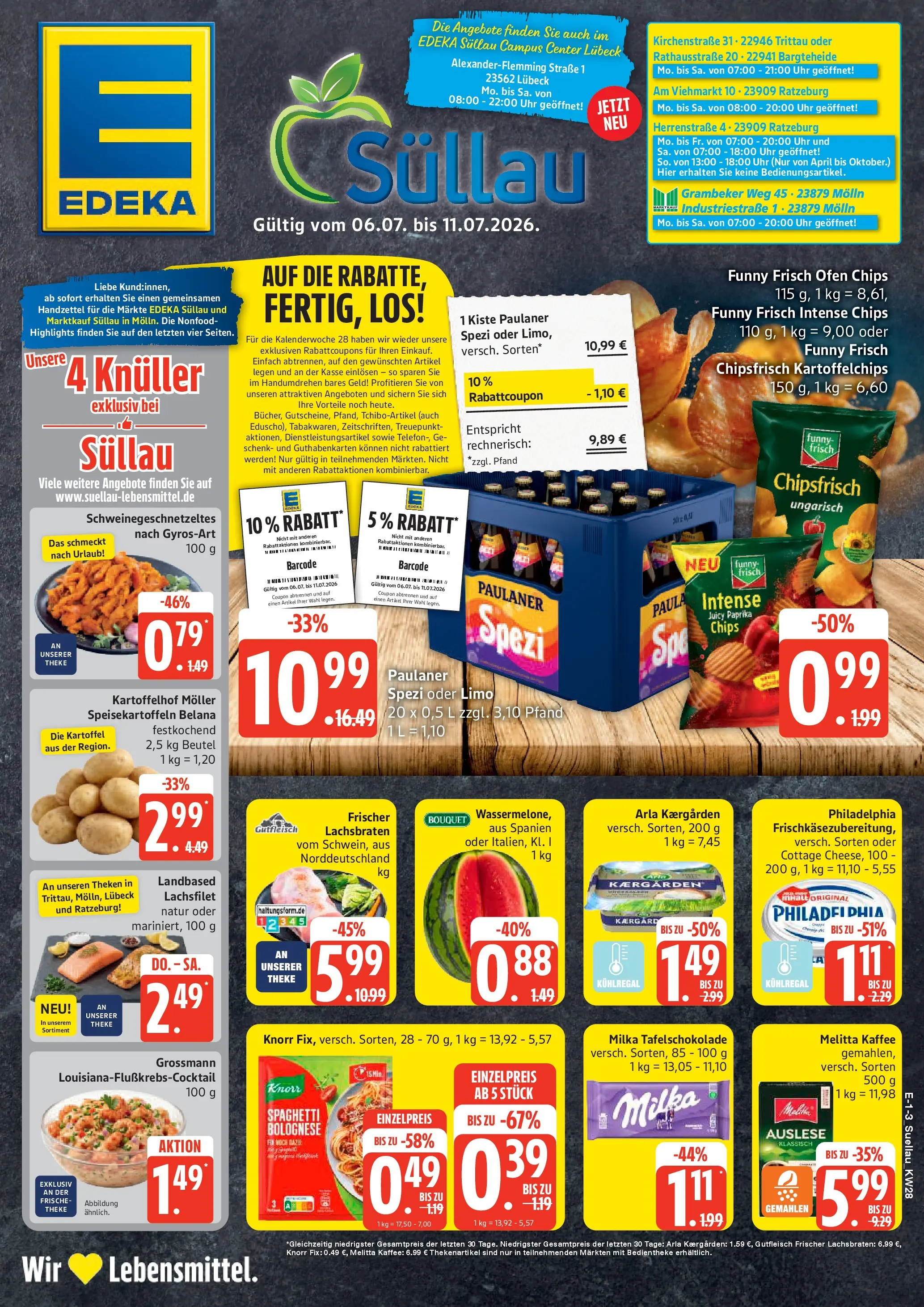 Edeka prospekt Ratzeburg (ab 06.07.2026) » Angebote Online | Seite: 1 | Produkte: Kaffee, Philadelphia, Paprika, Chips