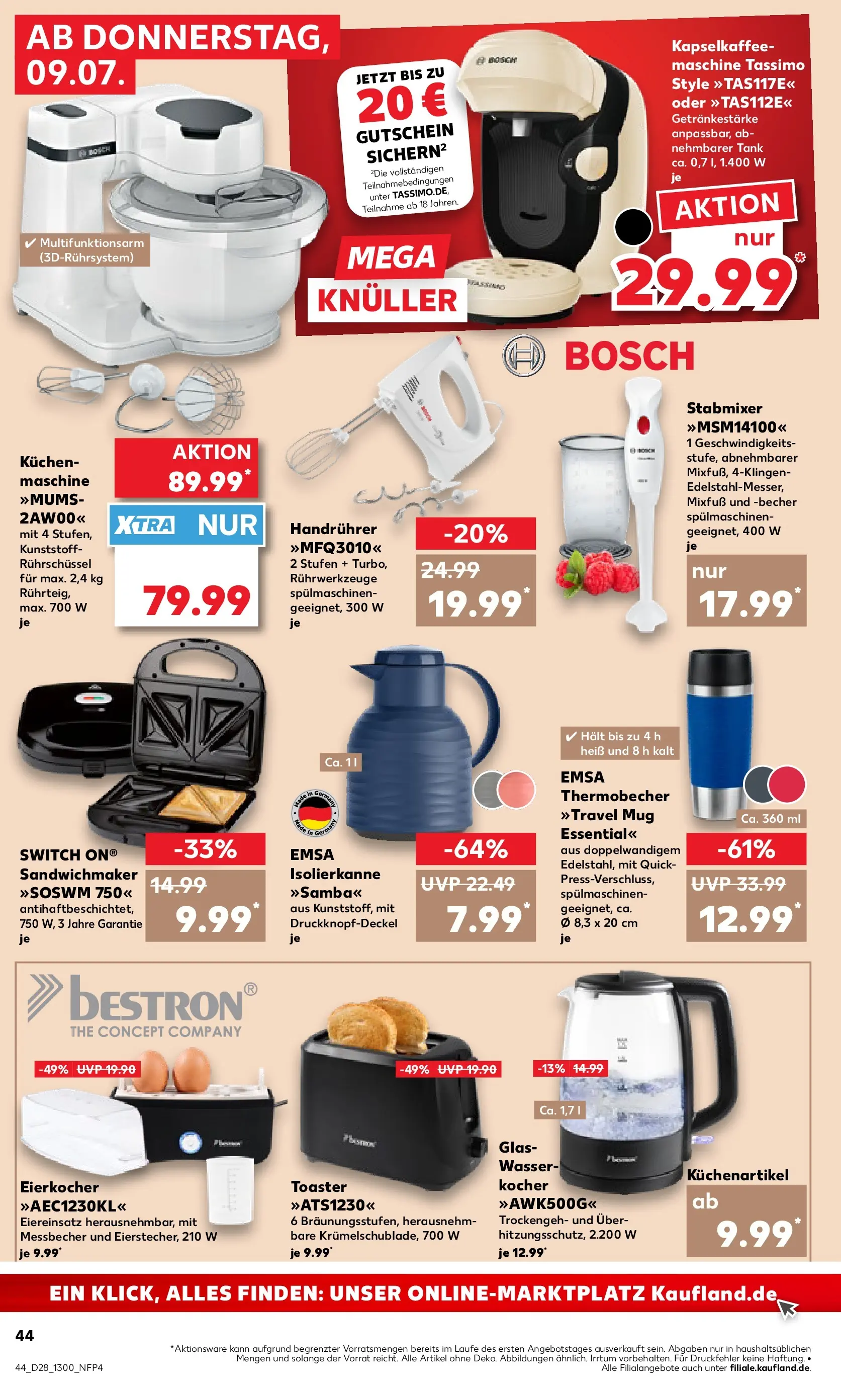 Prospekt Kaufland ab 08.07.2026 » Angebote Online zum Blättern | Seite: 44 | Produkte: Bosch, Sandwichmaker, Wasser, Stabmixer