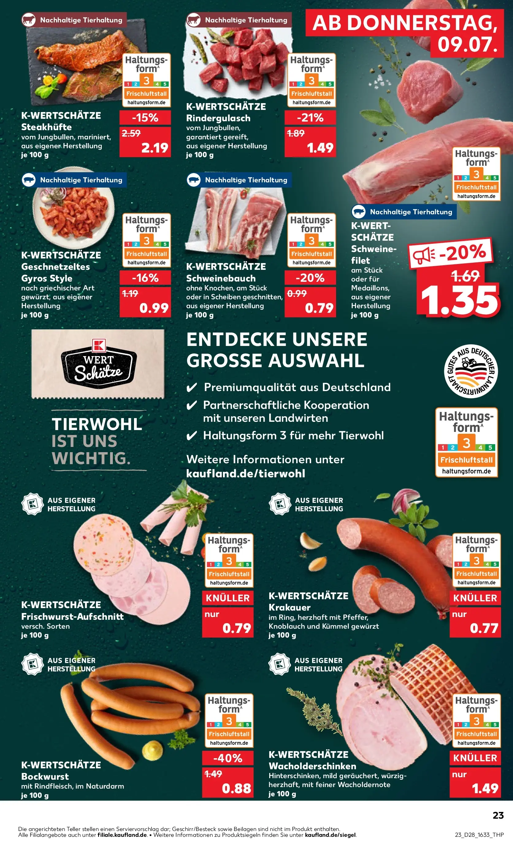 Prospekt Kaufland ab 09.07.2026 » Angebote Online zum Blättern | Seite: 23 | Produkte: Rindergulasch, Schweinebauch, Gyros, Knoblauch