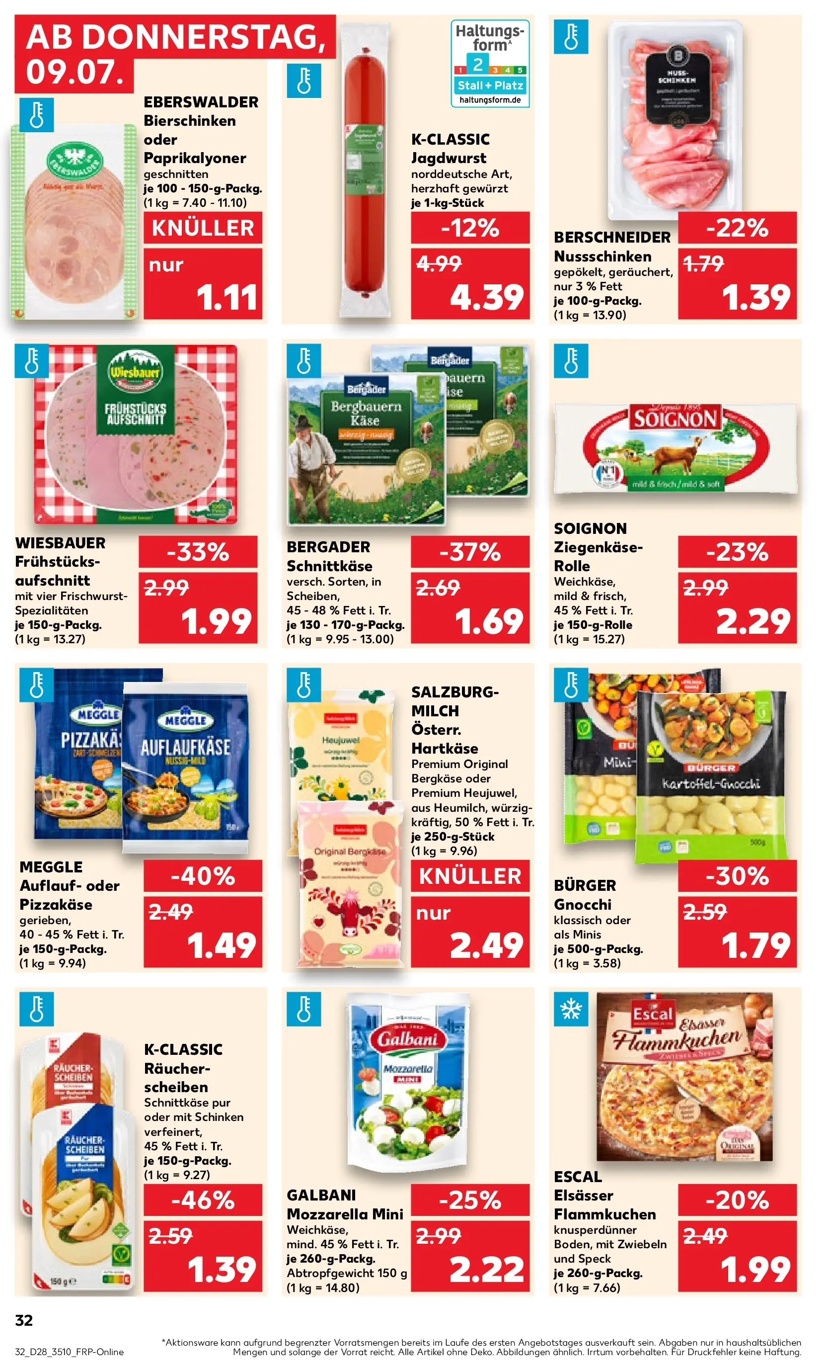 Prospekt Kaufland ab 08.07.2026 » Angebote Online zum Blättern | Seite: 32 | Produkte: Mozzarella, Ziegenkäse, Zwiebeln, Schinken
