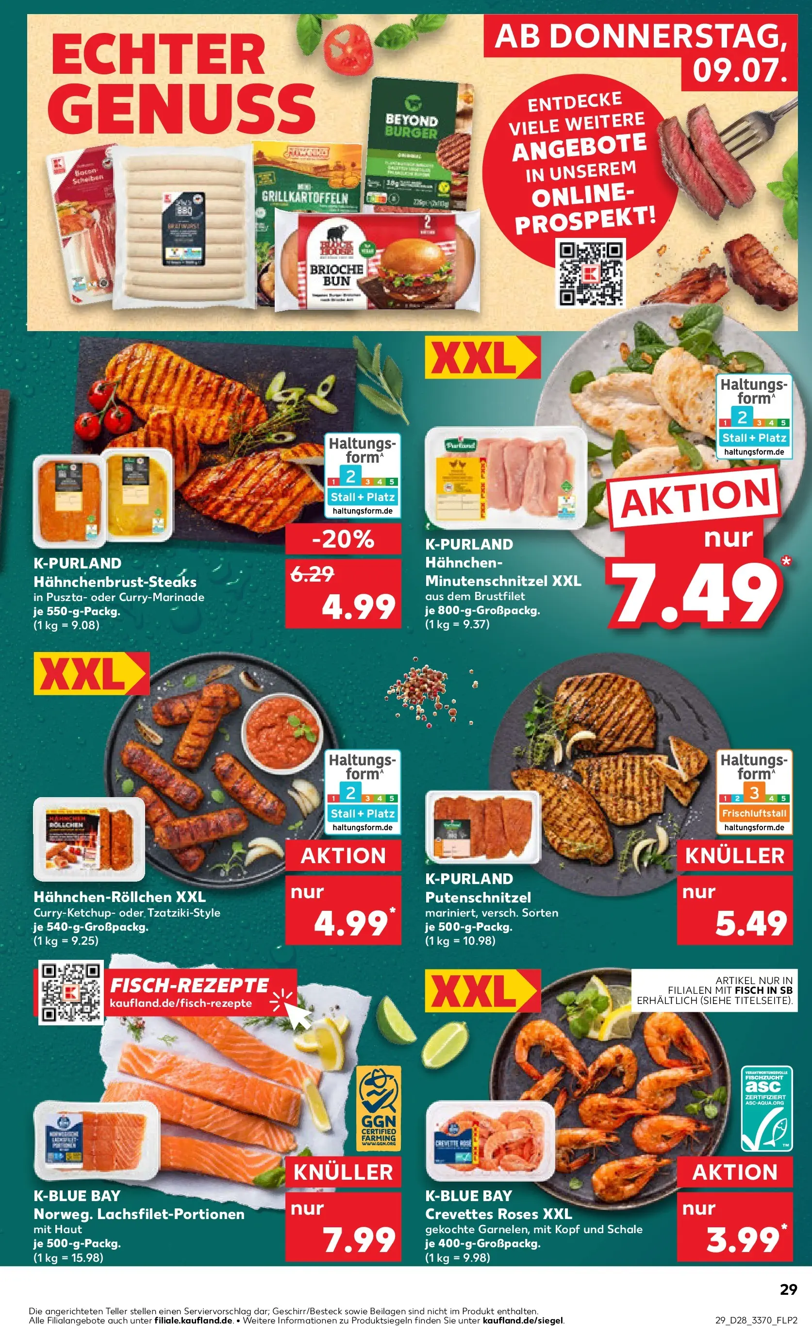 Prospekt Kaufland ab 09.07.2026 » Angebote Online zum Blättern | Seite: 29 | Produkte: Hahnchen, Burger, Fisch, Putenschnitzel