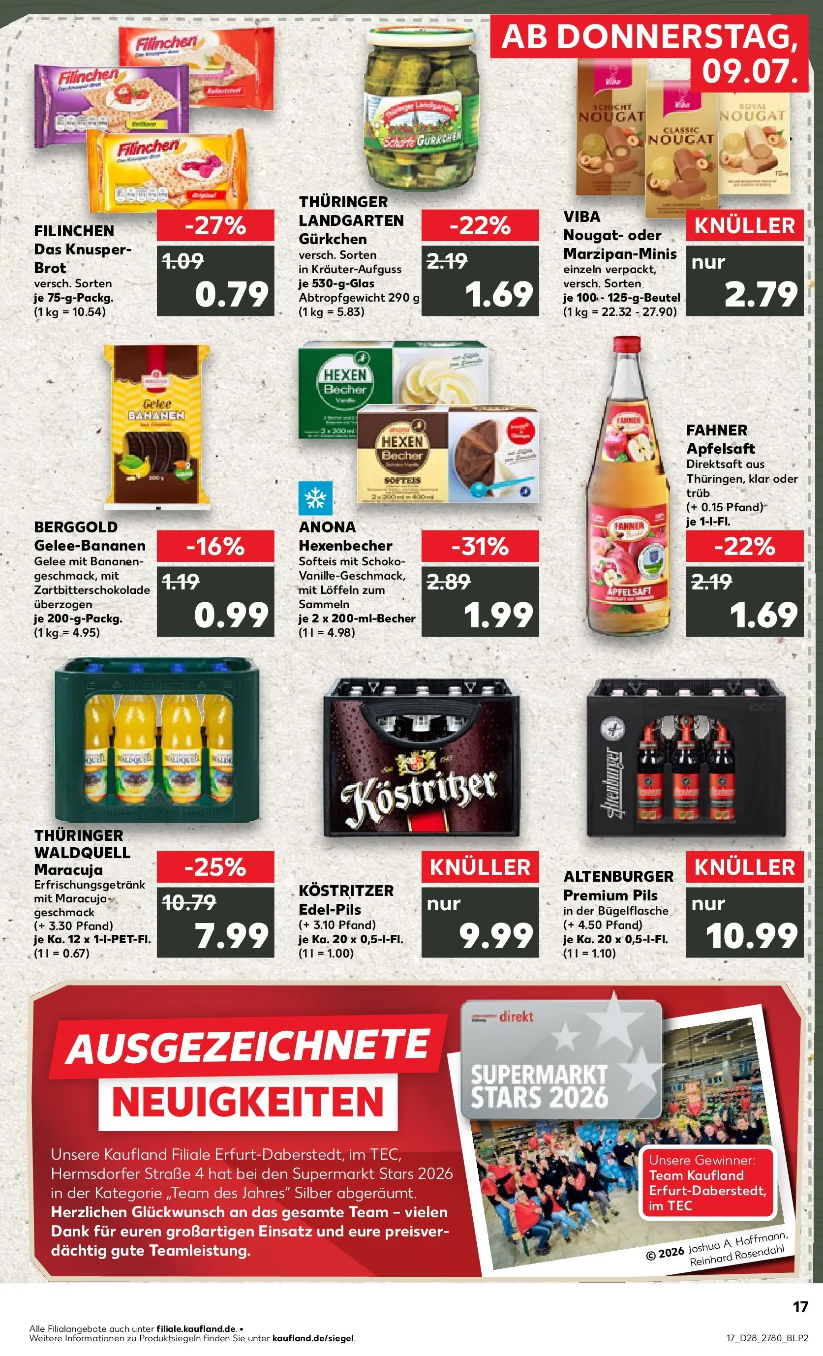 Prospekt Kaufland ab 09.07.2026 » Angebote Online zum Blättern | Seite: 17 | Produkte: Kostritzer, Pils, Bananen, Brot