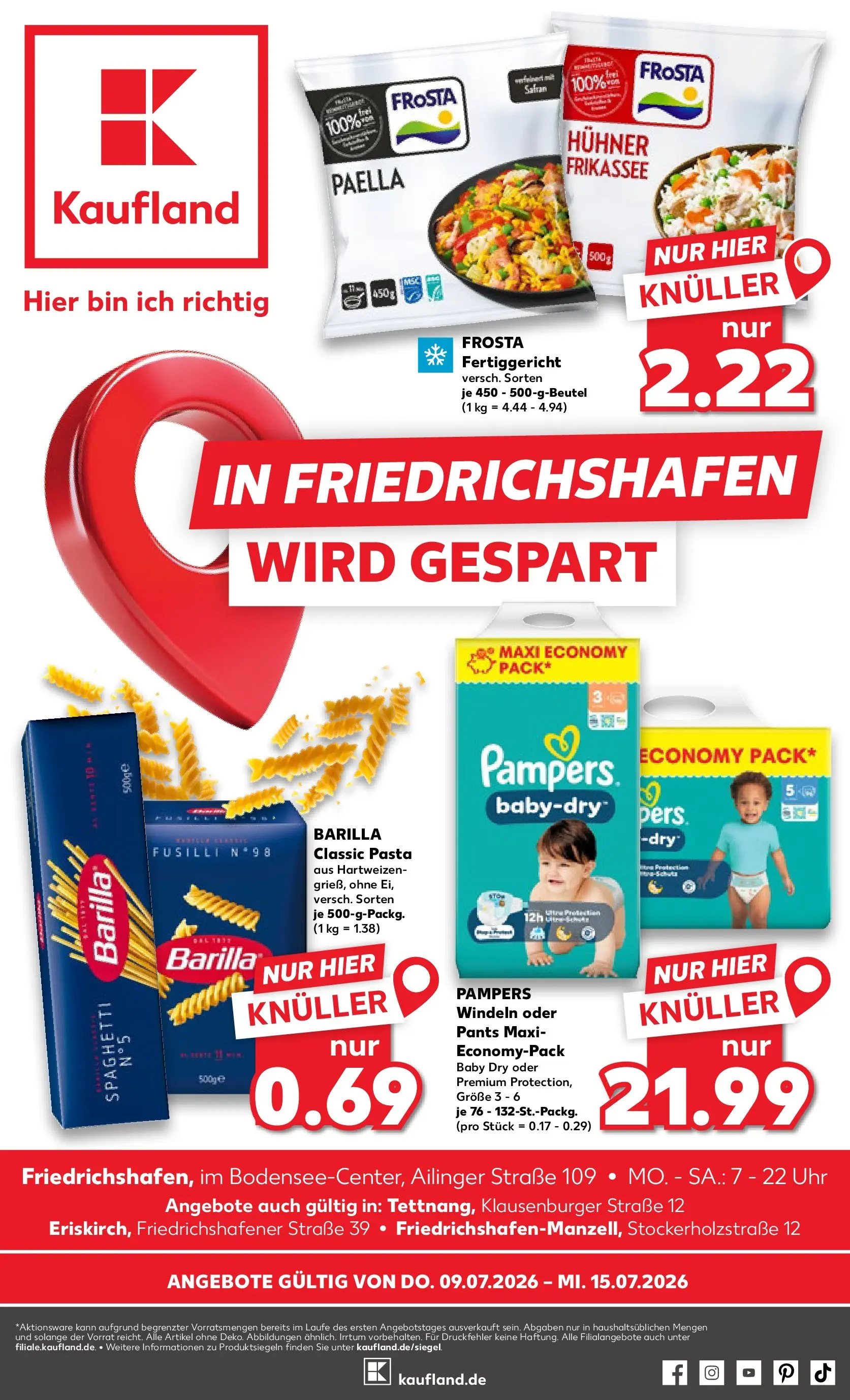 Prospekt Kaufland ab 09.07.2026 » Angebote Online zum Blättern | Seite: 1 | Produkte: Pampers, Frosta, Pasta, Uhr