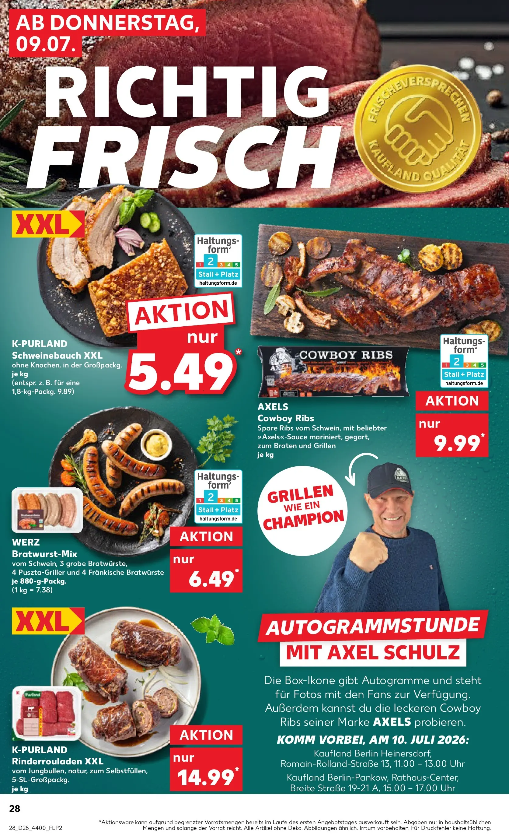 Prospekt Kaufland ab 08.07.2026 » Angebote Online zum Blättern | Seite: 28 | Produkte: Rinderrouladen, Schweinebauch, Spare ribs, Uhr