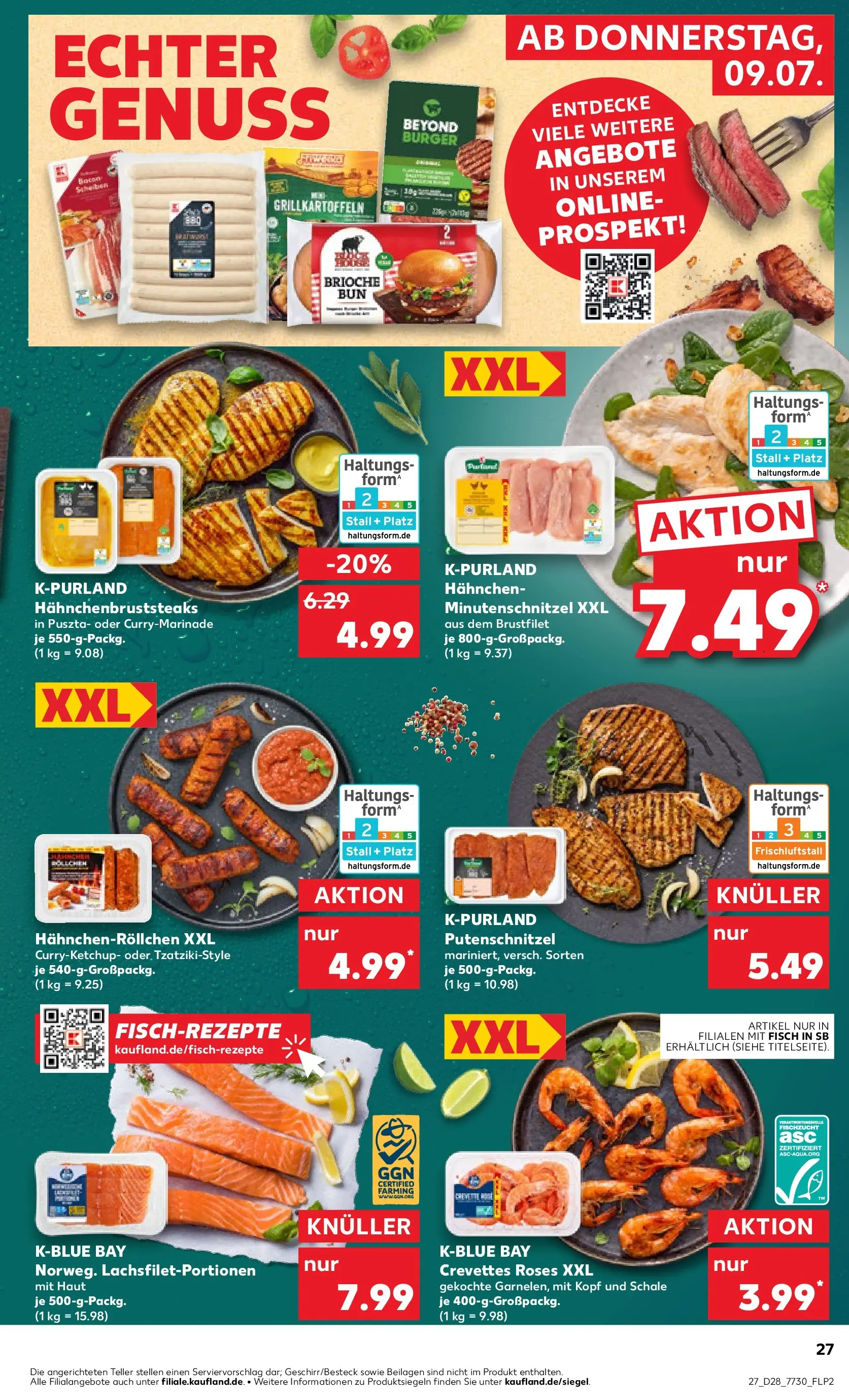Prospekt Kaufland ab 09.07.2026 » Angebote Online zum Blättern | Seite: 27 | Produkte: Hahnchen, Burger, Fisch, Putenschnitzel